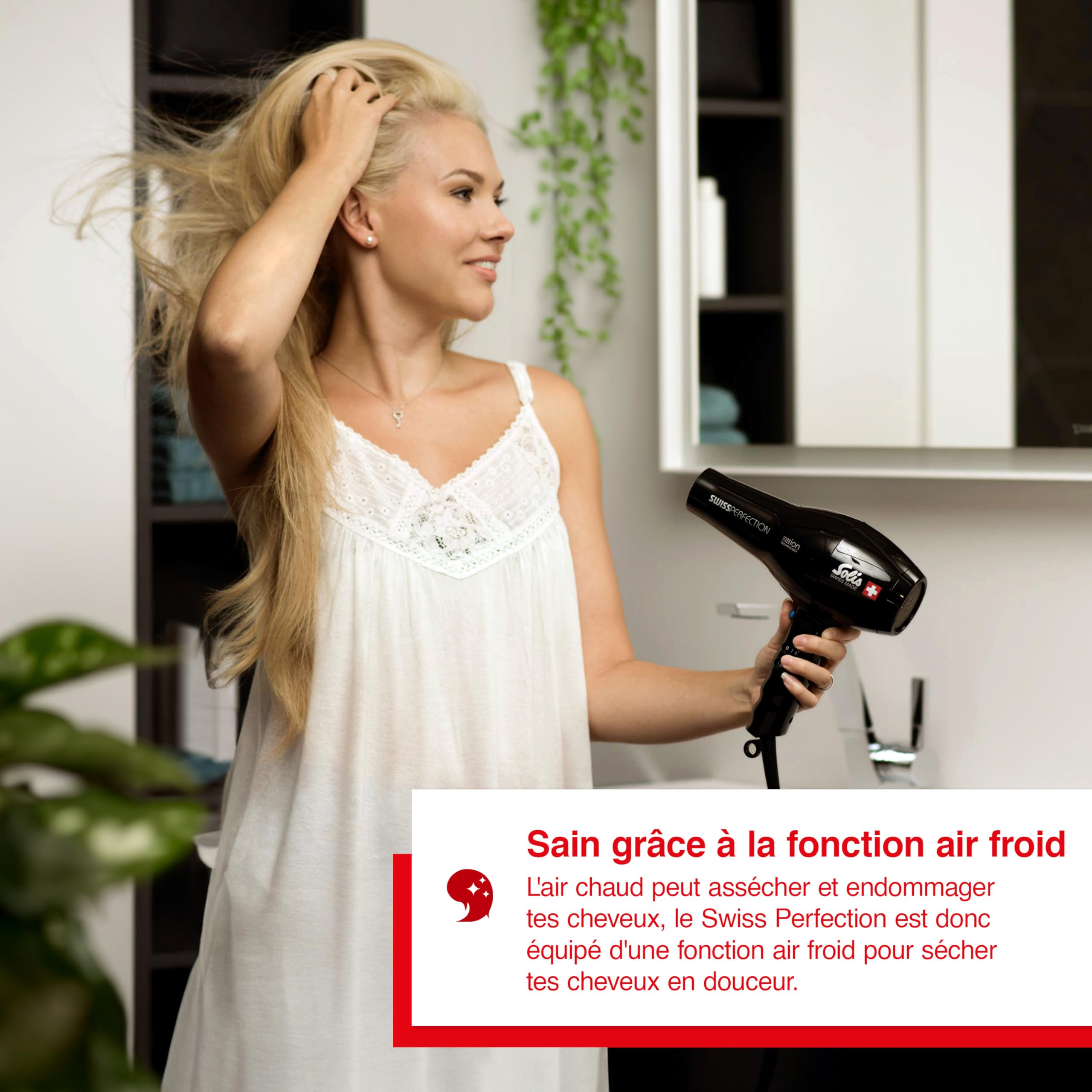 Solis Sèche-Cheveux Professionnel Swiss Perfection Type 440, 2300 W, Moteur AC, Technologie Ionique Céramique Tourmaline, 3 Niveaux de Température et Ventilation, Bouton Air Froid, Noir