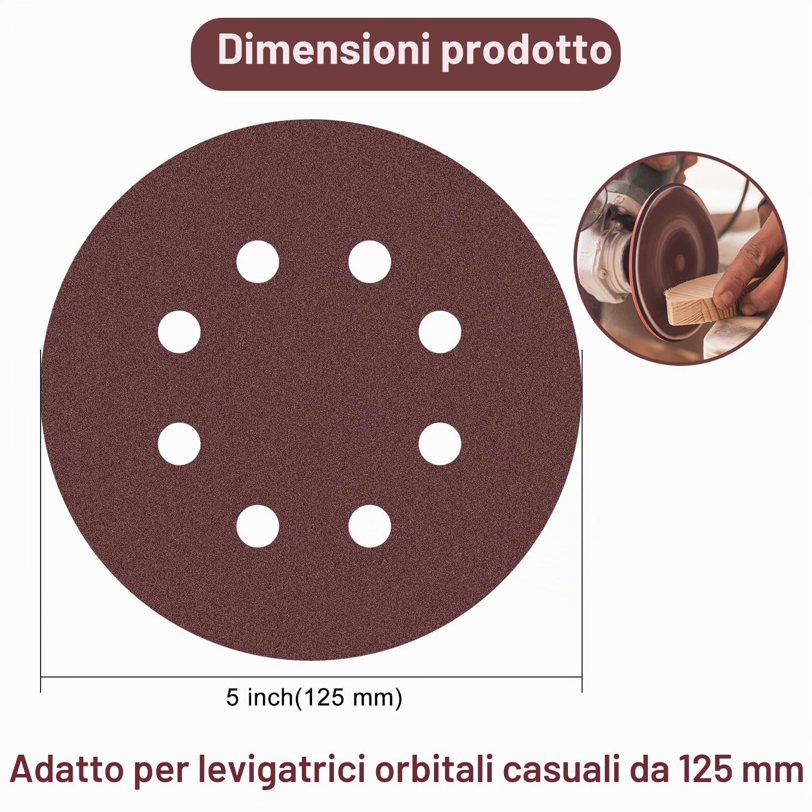 50 Pezzi Dischi Abrasivi 125mm, Carta Vetrata Disco Abrasivo Grana 60/120/240/400/800 8 fori per levigatrice orbitale