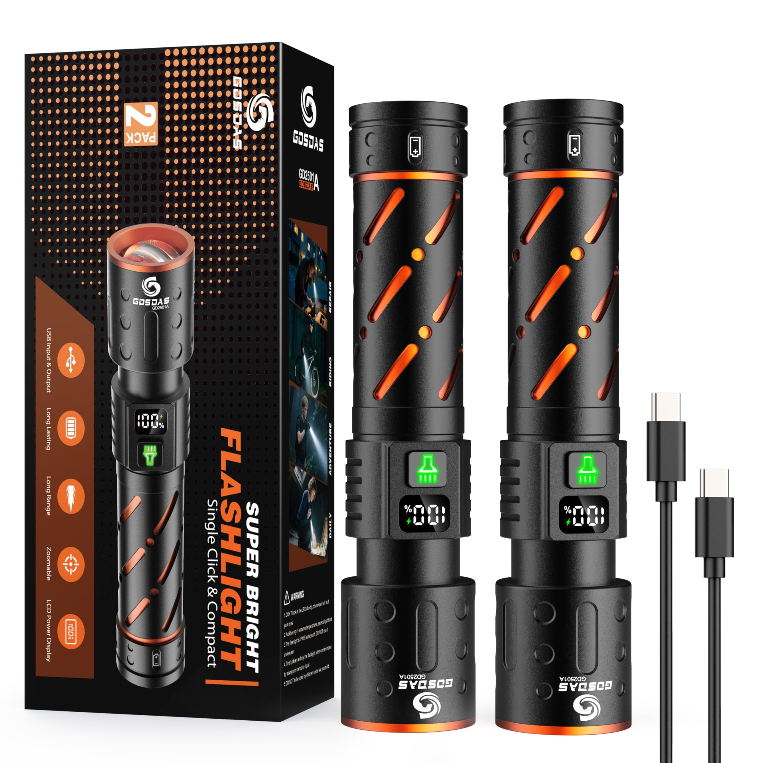 Gosdas Flashlights High Lumens 2-Pack GD2501A