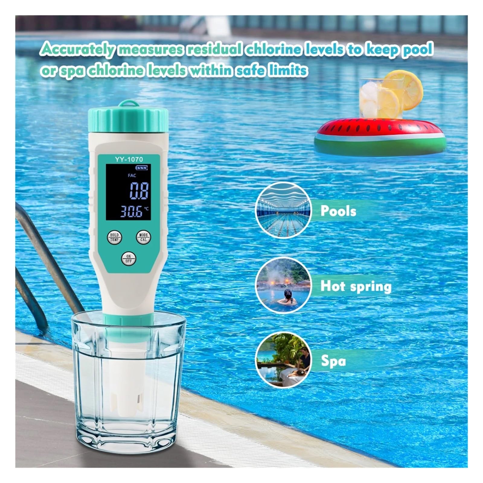 Analizzatore del Terreno Misuratore di pH e cloro for piscine 7 in 1, tester professionale SALE/ORP/TDS/EC/FAC, analizzatore qualità 'acqua for sornti termali spa
