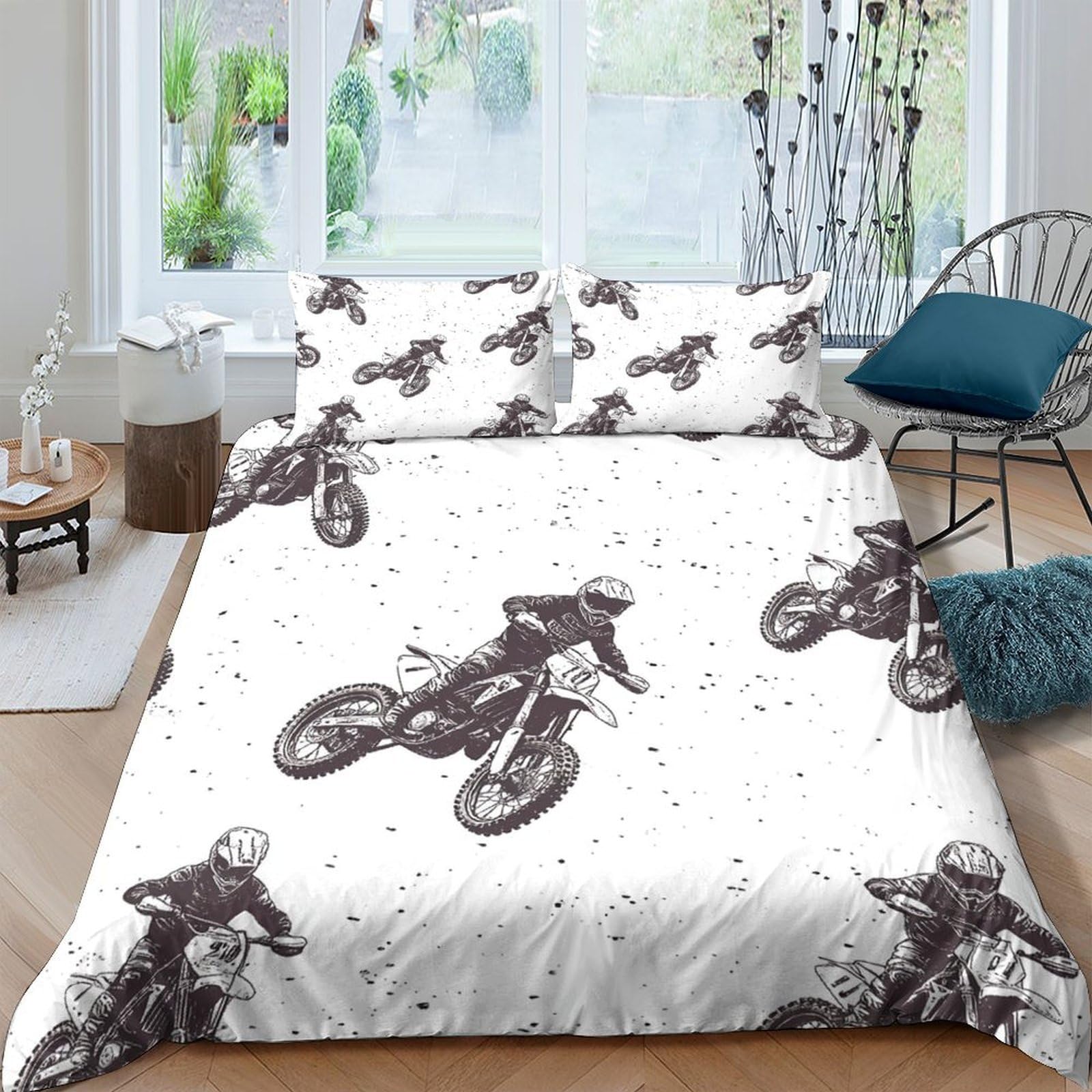 Ctjqhvkz Style-1 3D Printed Motocross Motorbike Fitted Sheet Microfiber Soft Washable Extreme Dirt Bike Bed Cover For Bedroom Dorm Decor Single（135X200cm）