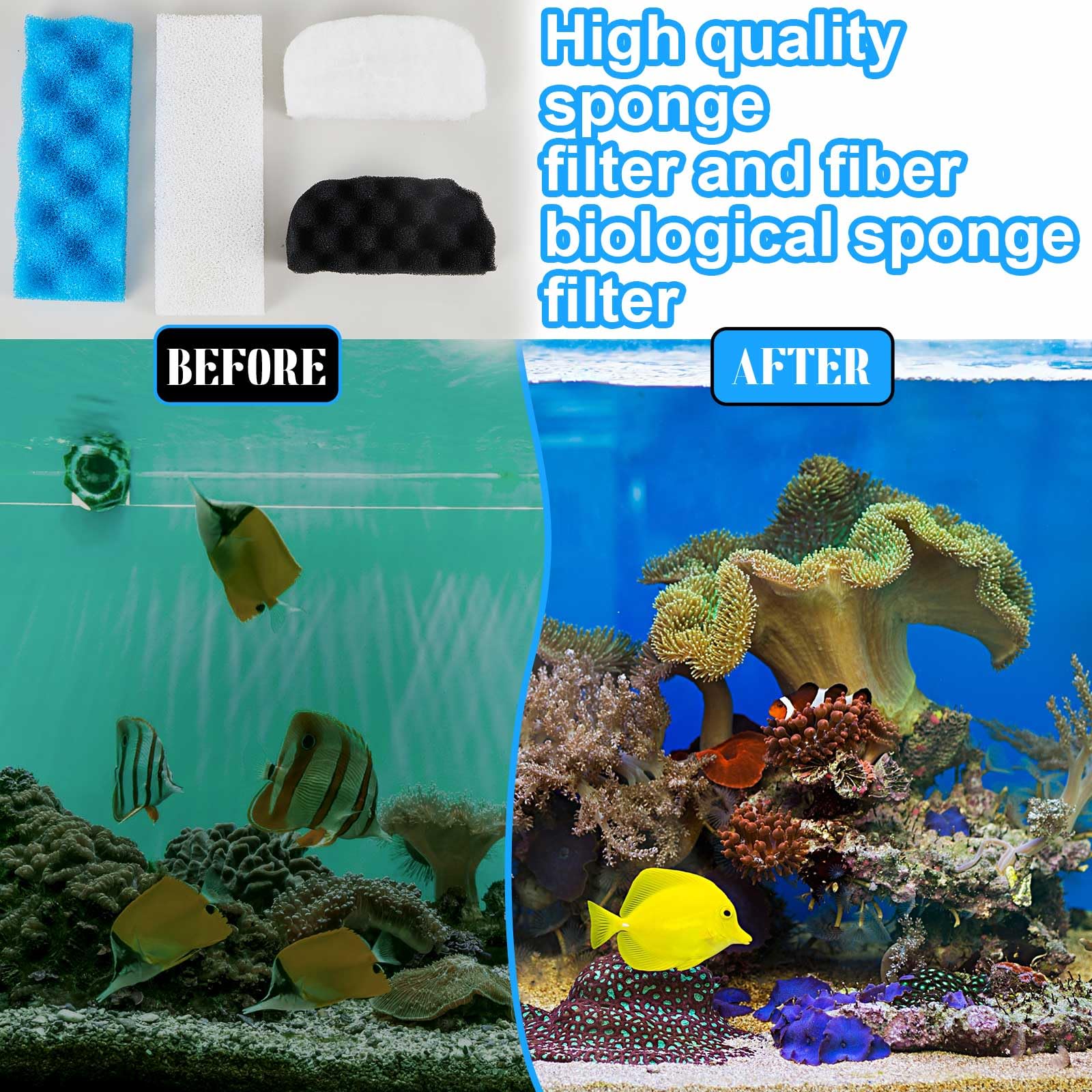 Threlaco Lot de 18 éponges compatibles avec les filtres d'aquarium 206/207, y compris tampon en mousse, tampon de polissage à l'eau Quick-Clear, mousse Max, pour média filtrant de rechange (classique)