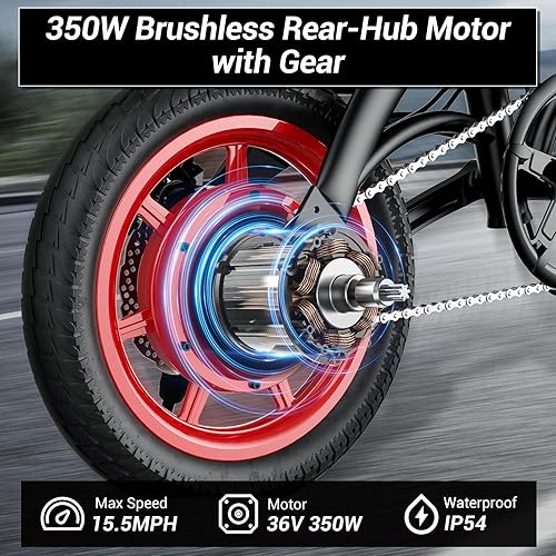 Miniatura 5 de SEHOMY Bicicleta eléctrica plegable para adultos, bicicleta eléctrica de 14 pulgadas para adultos, 18 MPH, impermeable de 350 W, bicicleta eléctrica