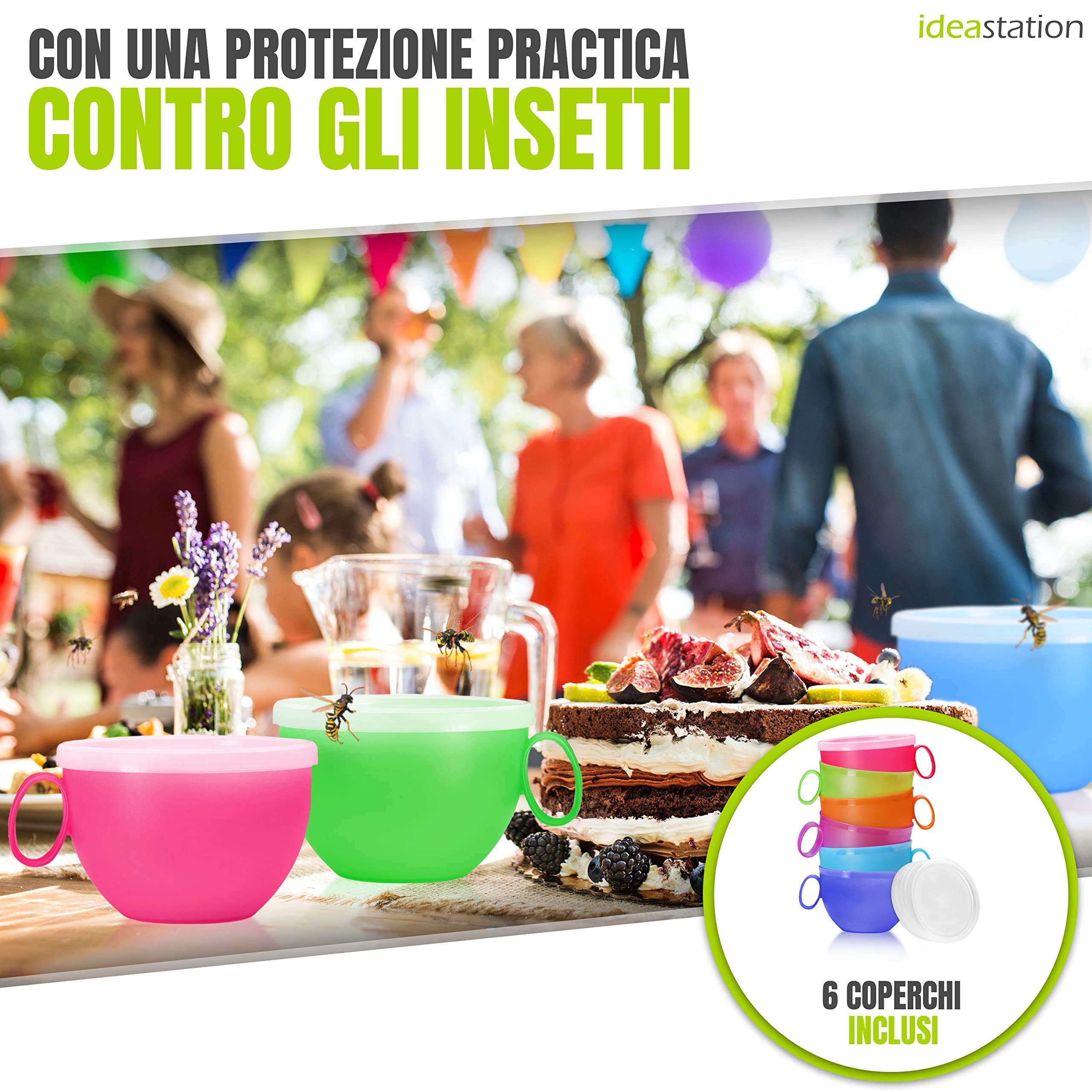 NEO tazza plastica con coperchio 6 x 500 ml set riutilizzabile infrangibile per colazione