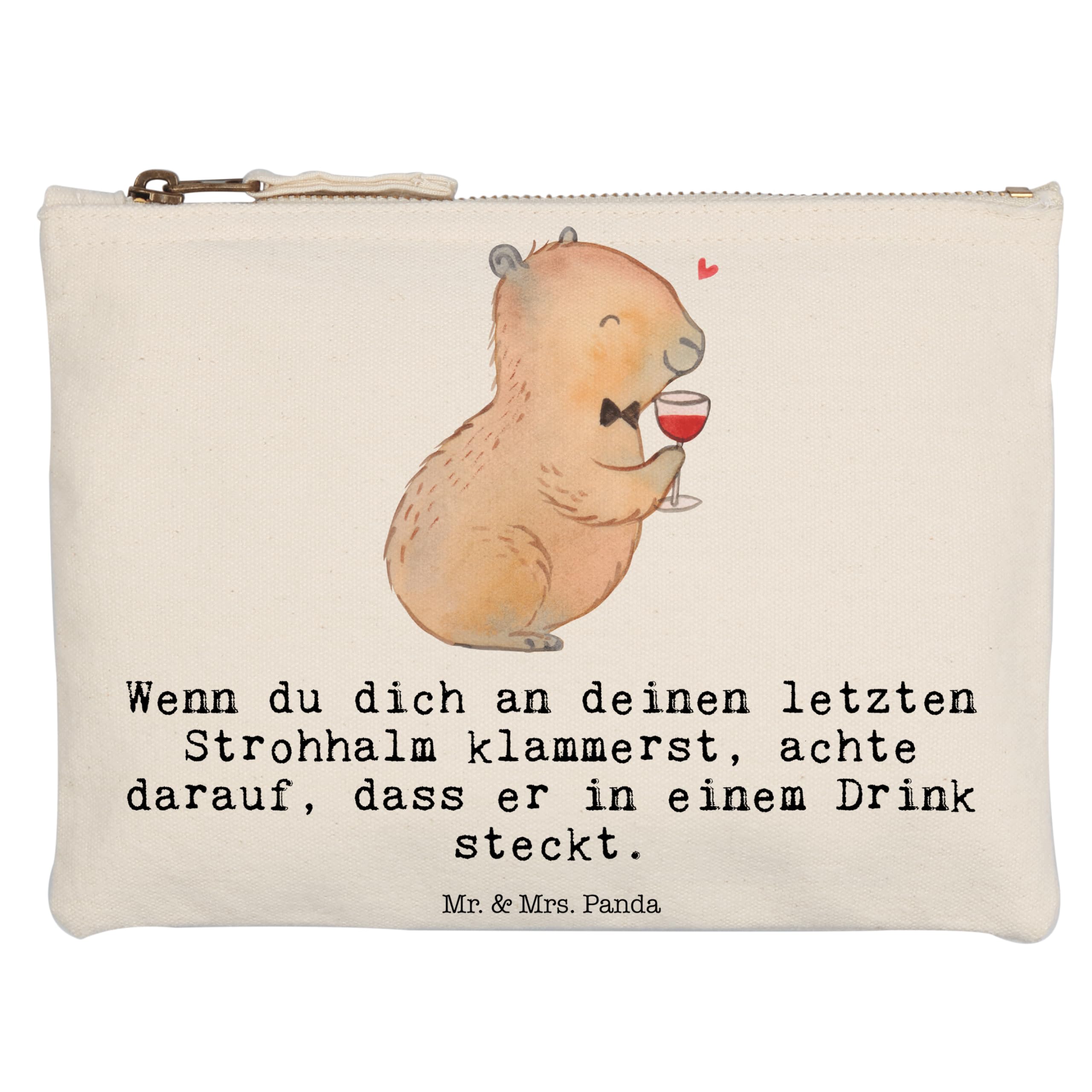 Mr. & Mrs. Panda Etui Capybara Wein Grösse XL Große - Geschenk, Adrette Tiere, Heiterer, Mäppchen, Schlampermäppchen, Kulturbeutel, Kosmetiktasche, Handzeichnung, Weinliebhaber, Tiermotive, Zeichnung