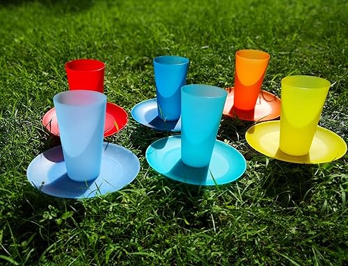 Miniatura 2 de Vasos de 22 onzas y platos llanos de 10 pulgadas reutilizables, sin BPA y aptos para lavavajillas en 6 colores surtidos, juego de 24 para uso diario