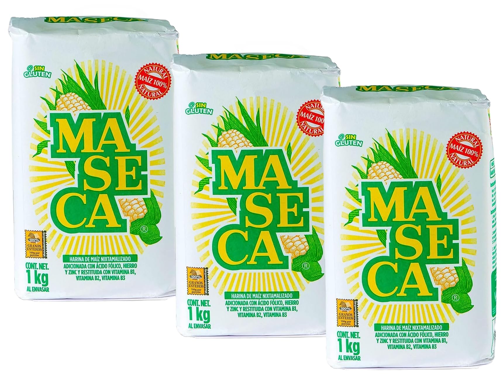 Maseca Maismehl 3x1kg – Glutenfreies Masa Harina für Tortillas, Tacos & Tamales | Mexikanisches Maismehl Vorteilspack