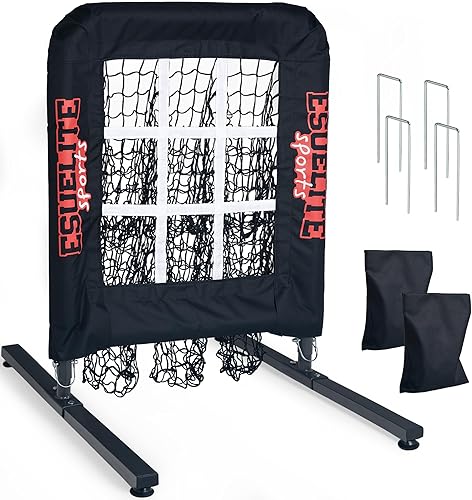 Heavy-Duty 9 Hole Pitching Net with Strike Zone, BaseballSoftball Pitching Target, Portable Height-Adjustable Pitcher Training Equipment, Includes 4