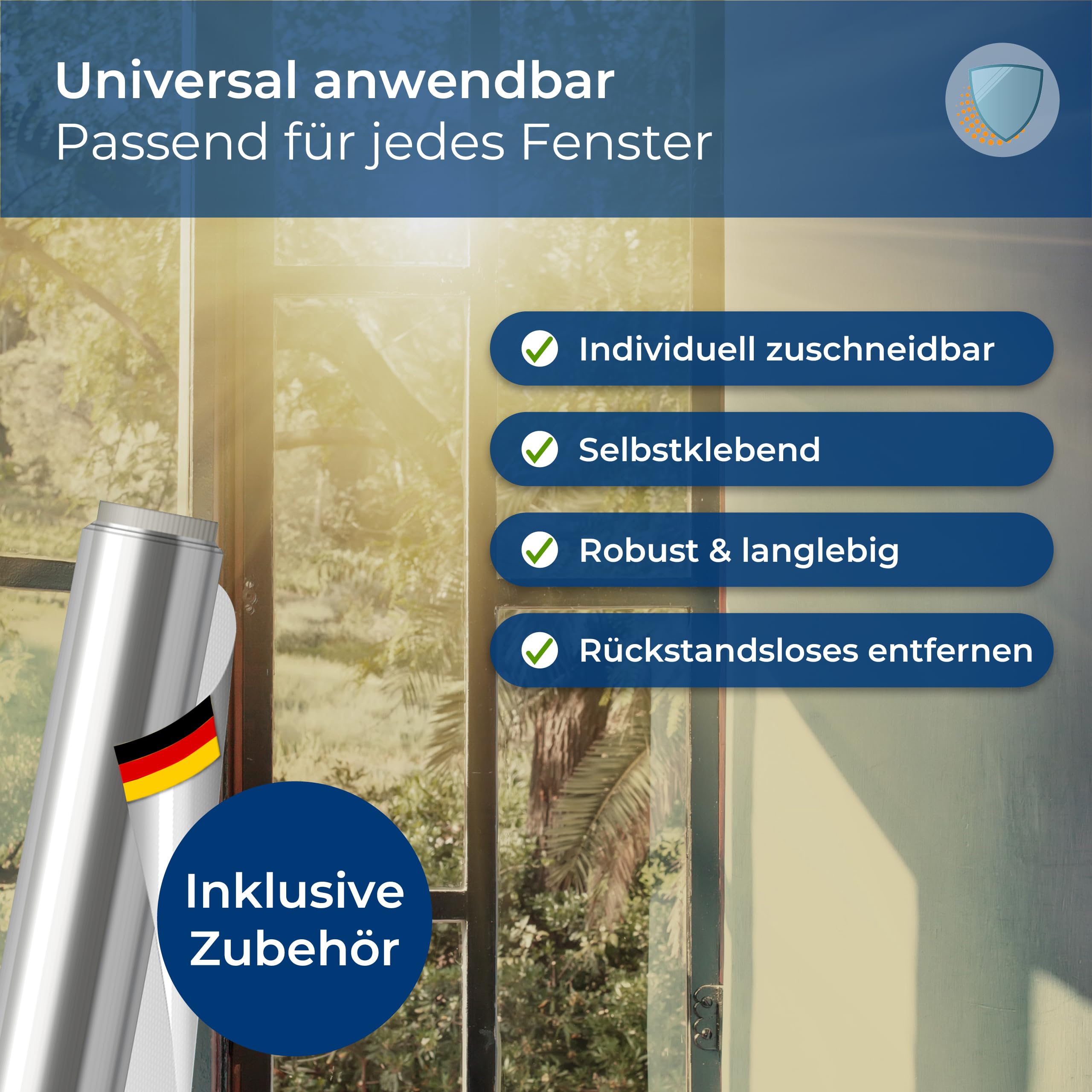 WindowShield® UV Sonnenschutzfolie für Fenster 90 x 200 cm selbstklebend blickdicht Hitzeschutzfolie