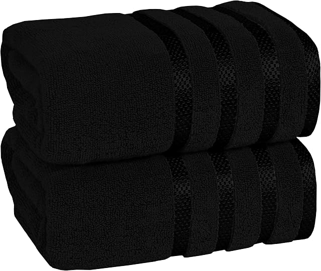 Weave Essentials Viscose Bat Towels - 2pc (70x140cm) 100% Combed Cotton Bath Towel, Ultimate Comfort & Eco-Friendly, Machine Washable, Premium Quality Highly Absorbent Quick Dry Towel Set | Black