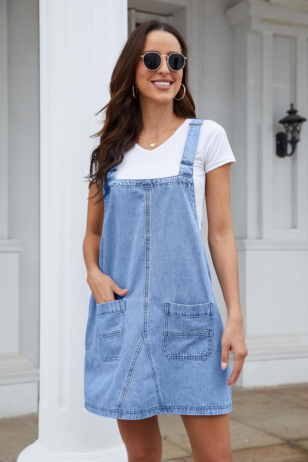 Womens Denim Overalls Dress Casual Summer Loose Bib Rompers Jumpers Adjustable Straps Jean Overall Dress - Image 3
