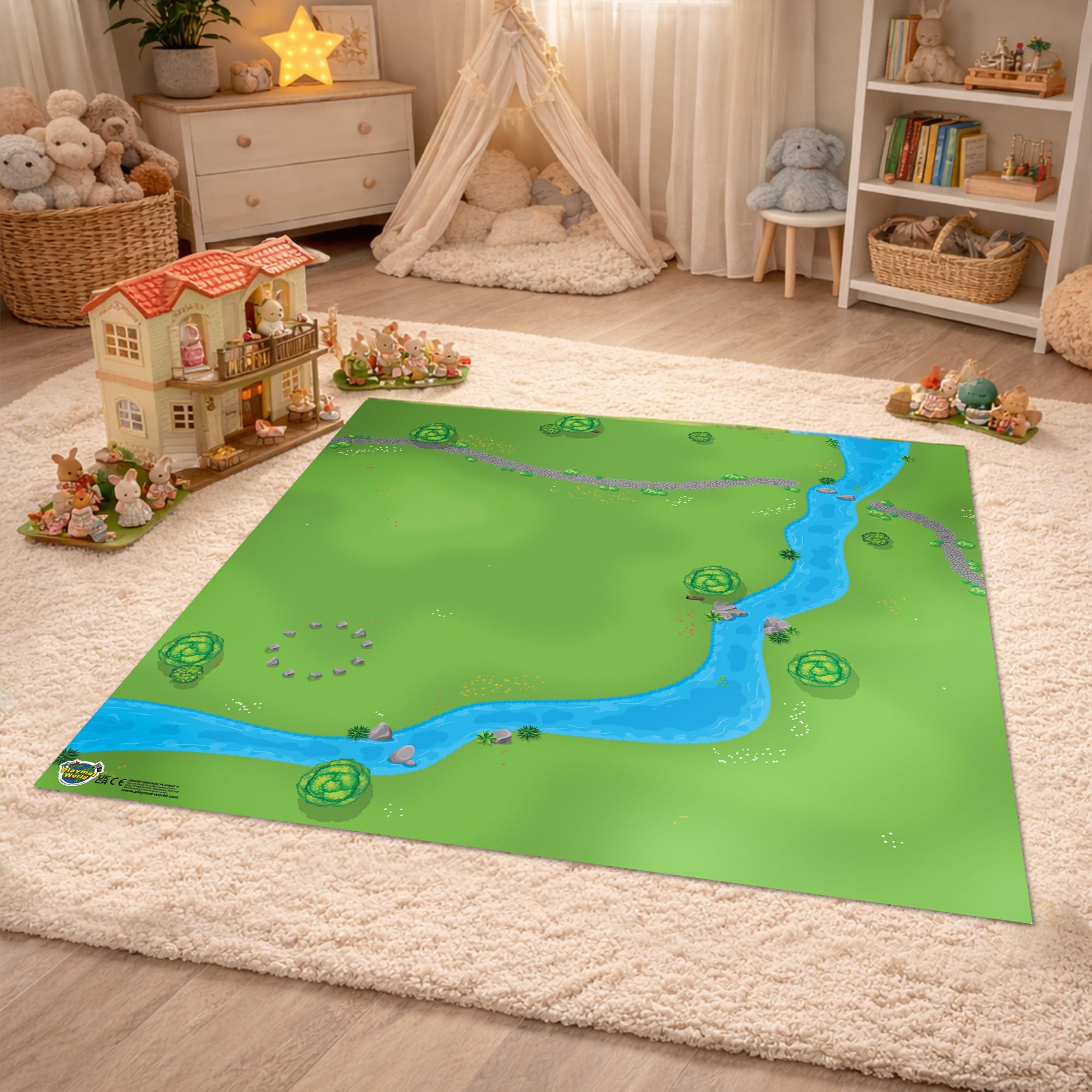 Woodland, Meadow Playmat for Kids – Large Nature Adventure Play Mat for Toddlers & Children, Floor Play Scene Compatible with Toy Animals & Building Figures, 85 x 85cm