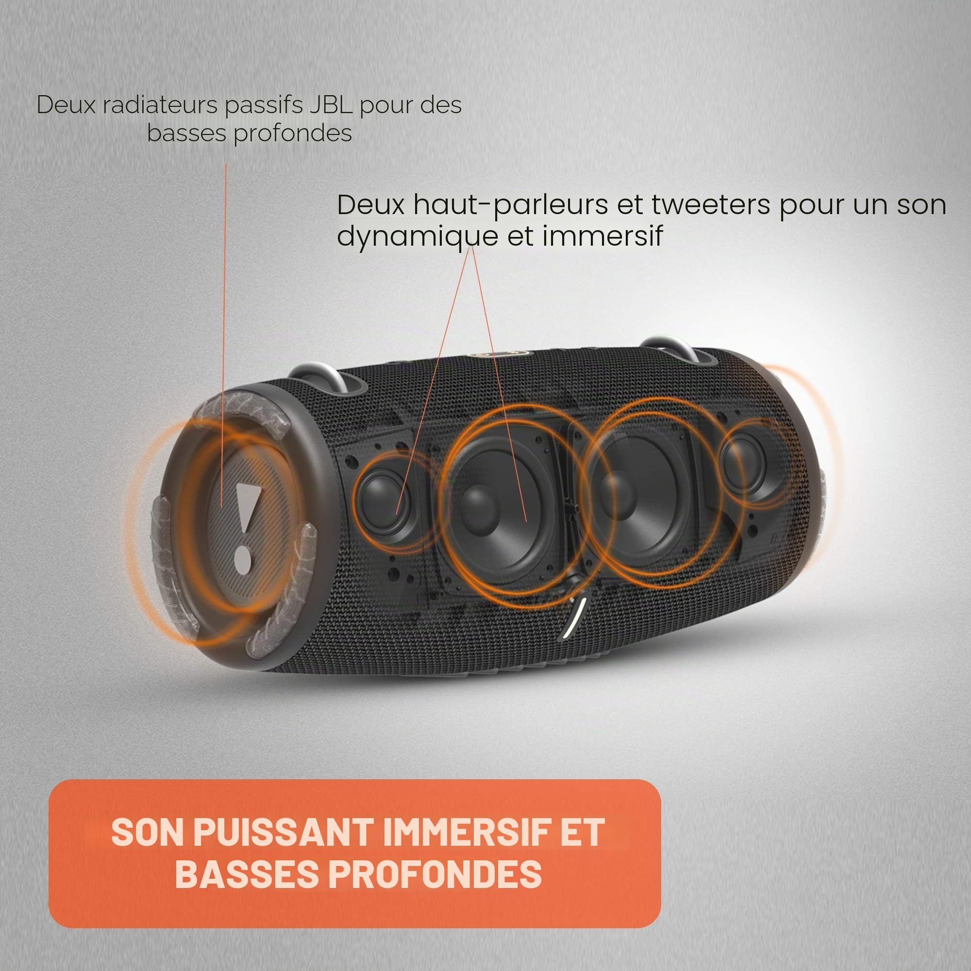 JBL Xtreme 3 Haut-parleur sans fil portable étanche Bluetooth avec câble de charge Noir