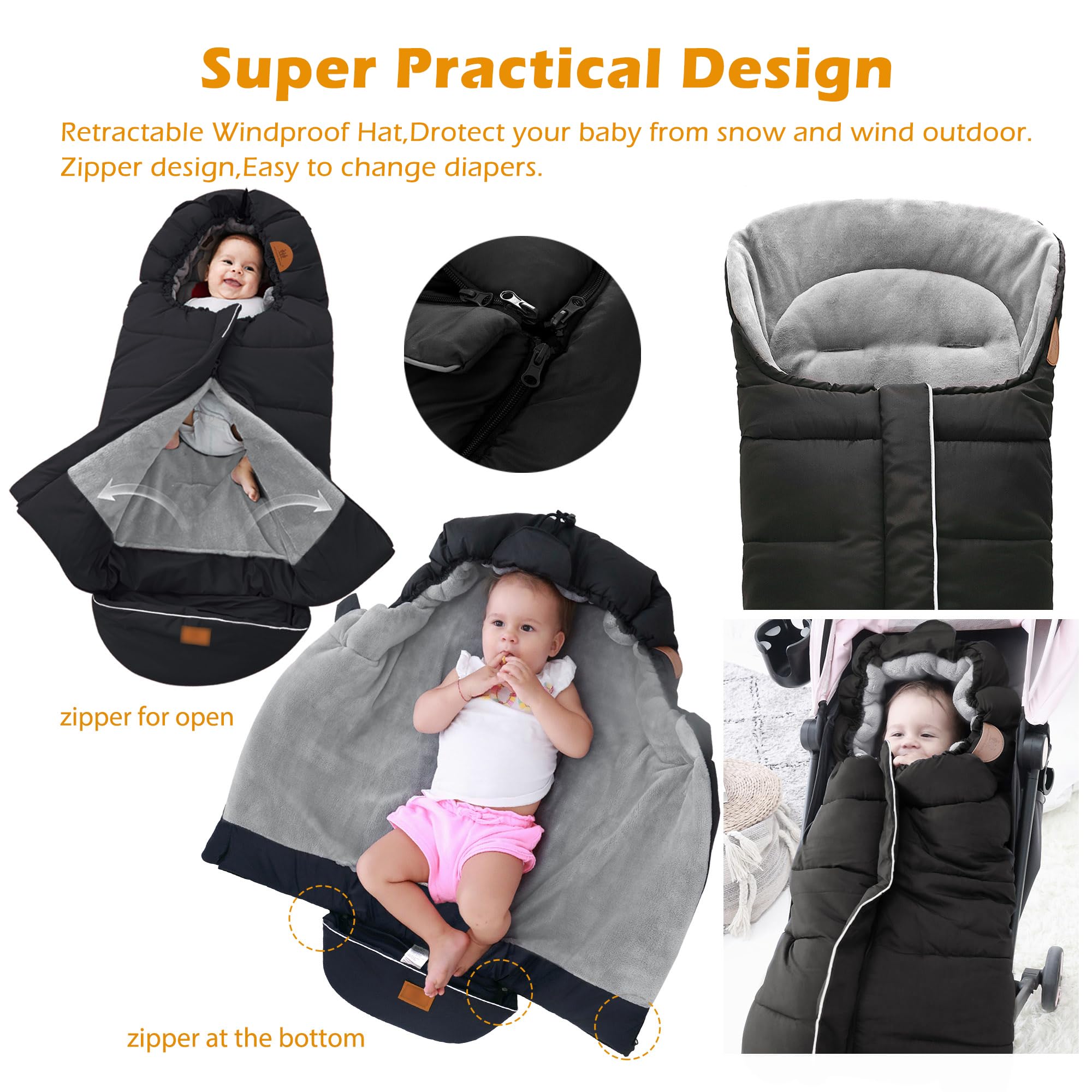 LAT Baby Pushchair Footmuff (A, Black), red black - Image 4