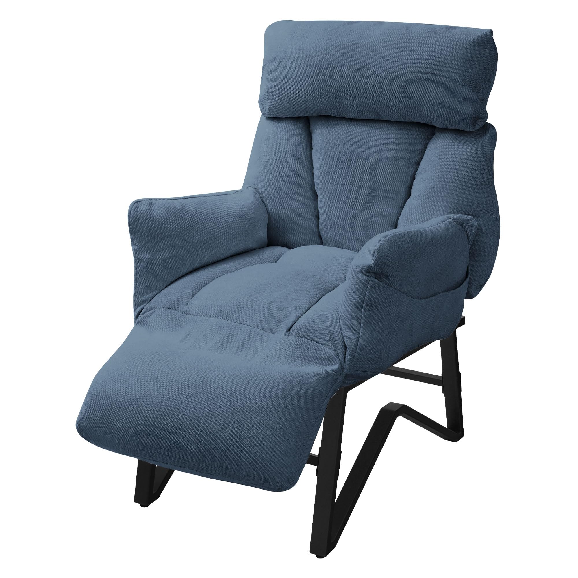 ML-Design Poltrona Reclinabile Blu Rivestimento in Lino, con Schienale Regolabile, Braccioli, Poggiapiedi e Tasche Laterali, Poltroncina Relax da Lettura, Sedia Lounge Imbottita per Soggiorno