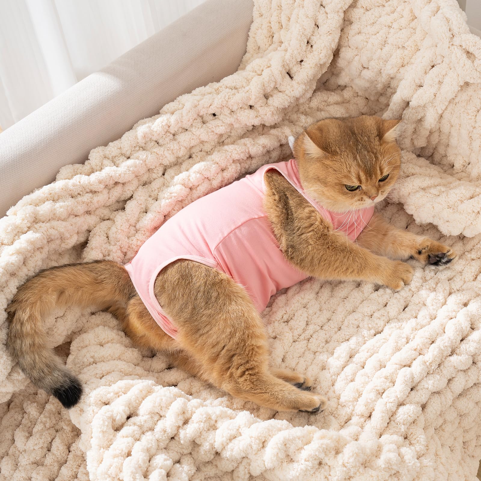 Avont Tratto di Recupero per Gatti Dopo chirurgia, Mono traspirabile antilamido per Gatti, Mono protettore postoperatorio Chirurgico - Rosa (L)