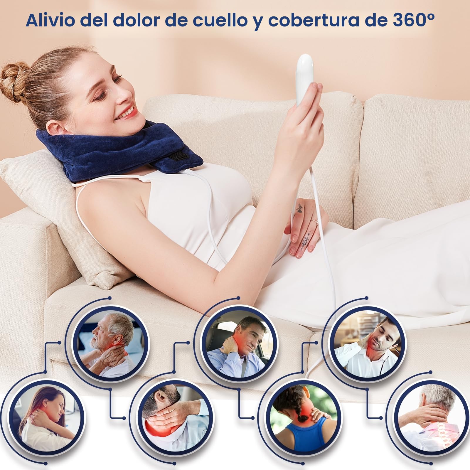 JOBYNA Almohadilla Térmica Eléctrica para Cuello, Almohadilla de Terapia para Cervicales para Aliviar el Dolor, Calentamiento Rápido de 5s, 30-70 ℃ Ajustable y Apagado Automático (74 * 19cm)