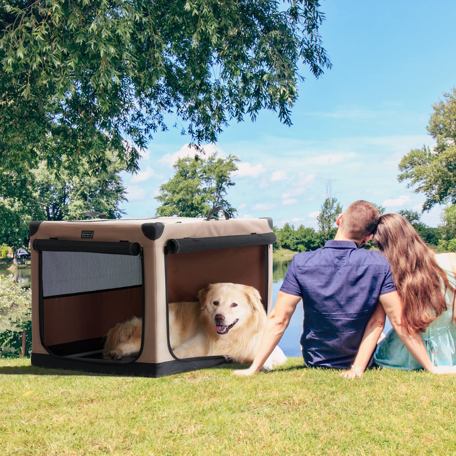Petsfit Transportín para Perros, Plegable Bolsa transportín para Perros Transportín con Armazón de Acero Tubular Seguro para Perros Grandes medianos Pequeños
