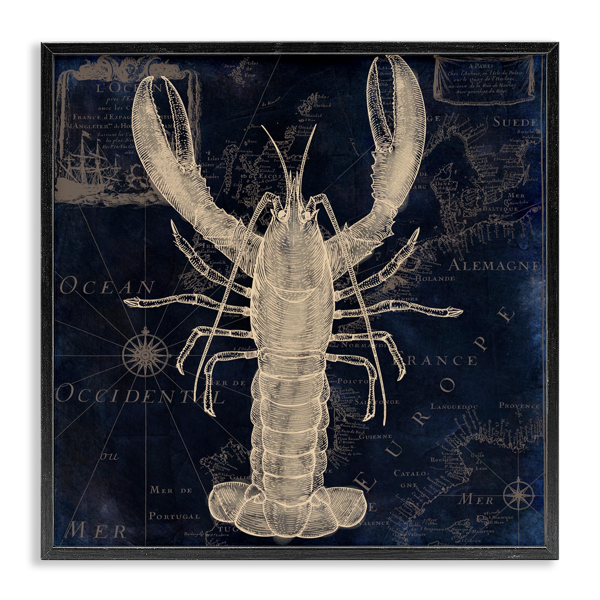 Contour de homard cadre noir Sasha 61 x 61 cm tableau mural salon style vintage et moderne