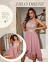 Vista 3 de Dressystar Vestido de cóctel de encaje halter para mujer, vestido de fiesta de dama de honor con escote transparente