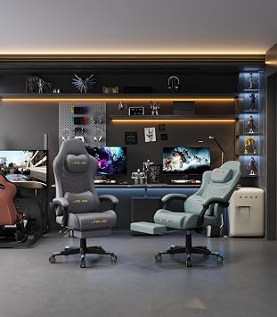 Gaming Chair,Big and Tall Gaming Chair 400lbs Office Chair with Footrest, 90-155 Recline & Removable Headrest Lumbar Support[Spring + 4D Sponge](Grey)