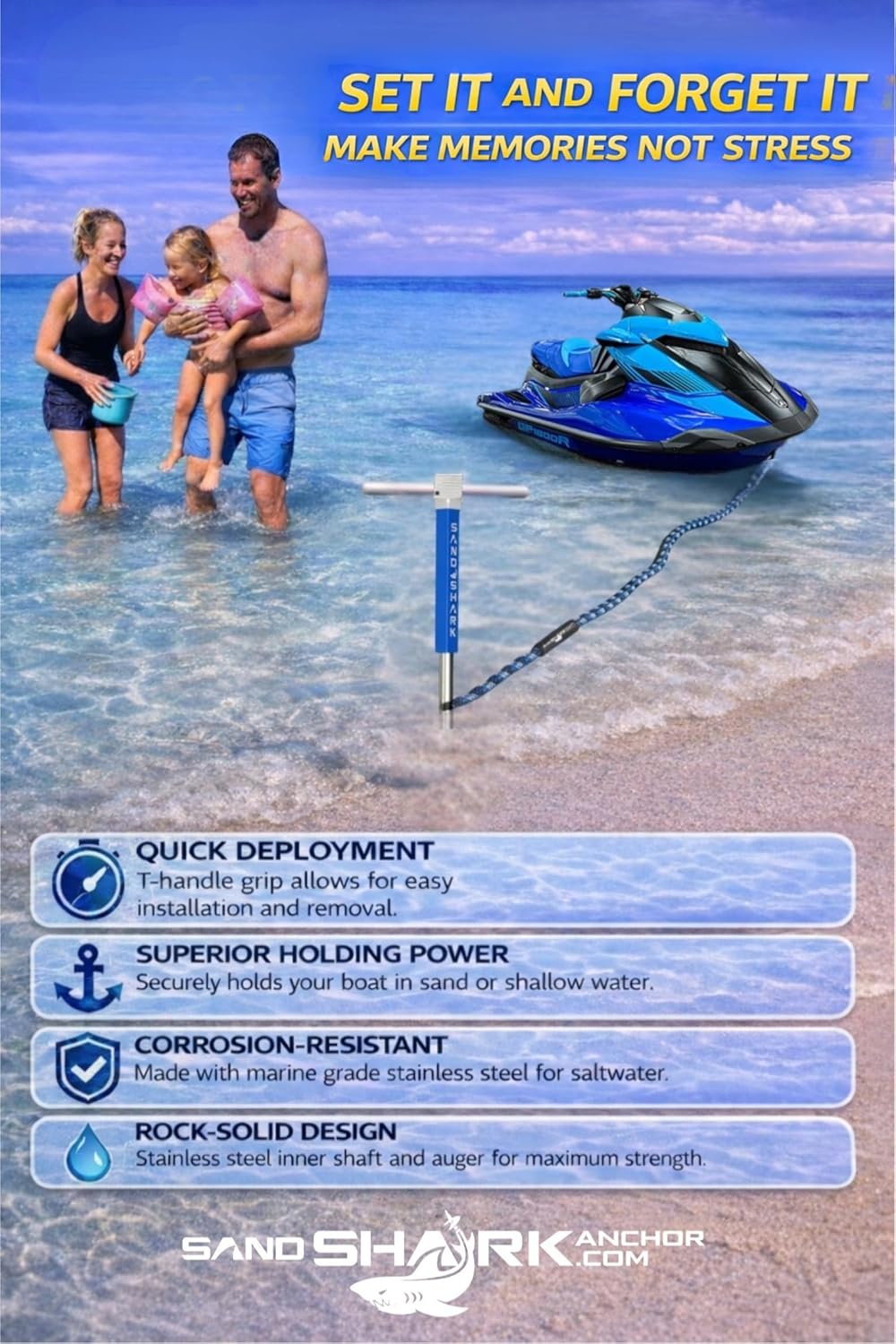SandShark Anchor - Premium Screw in Boat Anchor, Pontoon Boat Anchor, Stainless Steel Shallow Water Anchor Pole, Sand Anchor w/Case - Essential Pontoon Boat Accessories