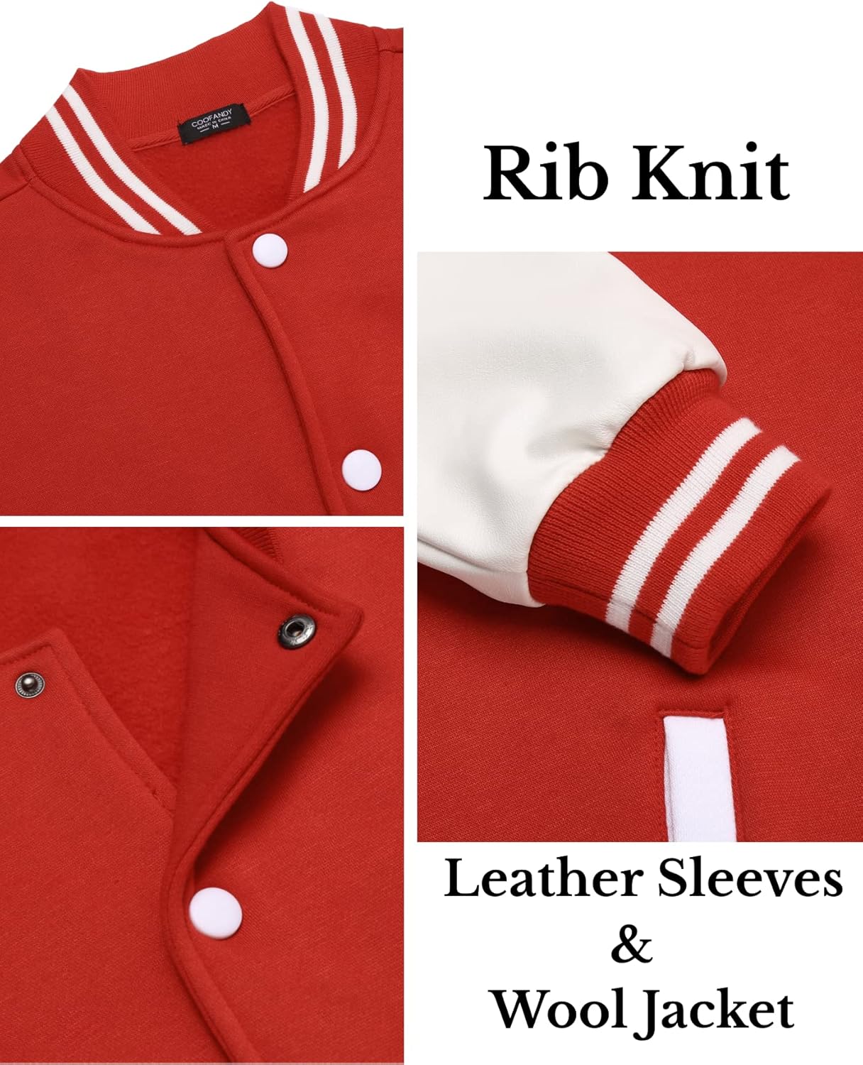 COOFANDY Mens Fashion Varsity Jackets Leather Sleeve Slim Fit College Baseball Letterman Bomber Coat - Image 6