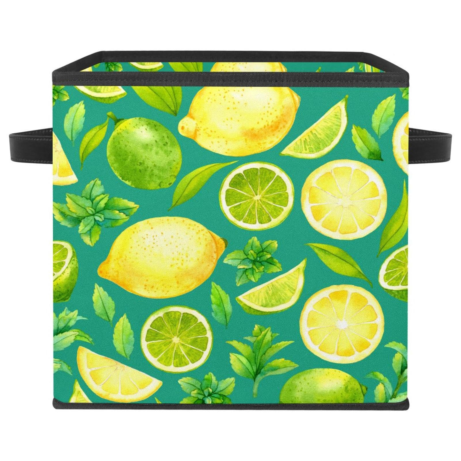 Boîte de rangement cube en tissu motif citron pour placard