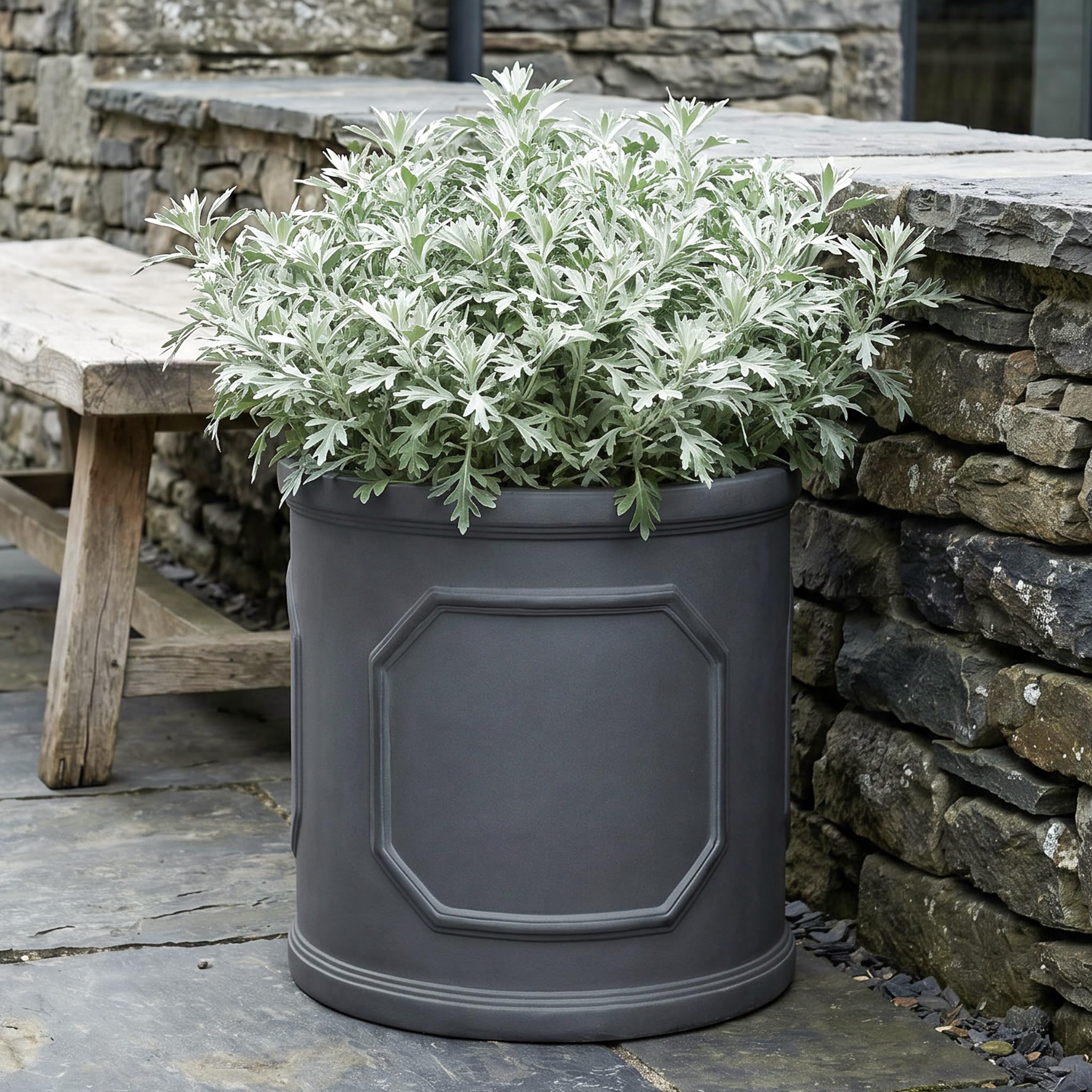 IDEALIST Plant Pots 37cm Plant Pot, Faux Lead Reinforced Stone Planter 39L