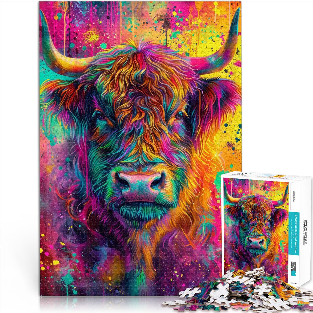 1000 Piece Jigsaw Puzzle for teenagers Highland Cow Colorful Art Hand speed competition 38x52cm A Work of Art for Age 14