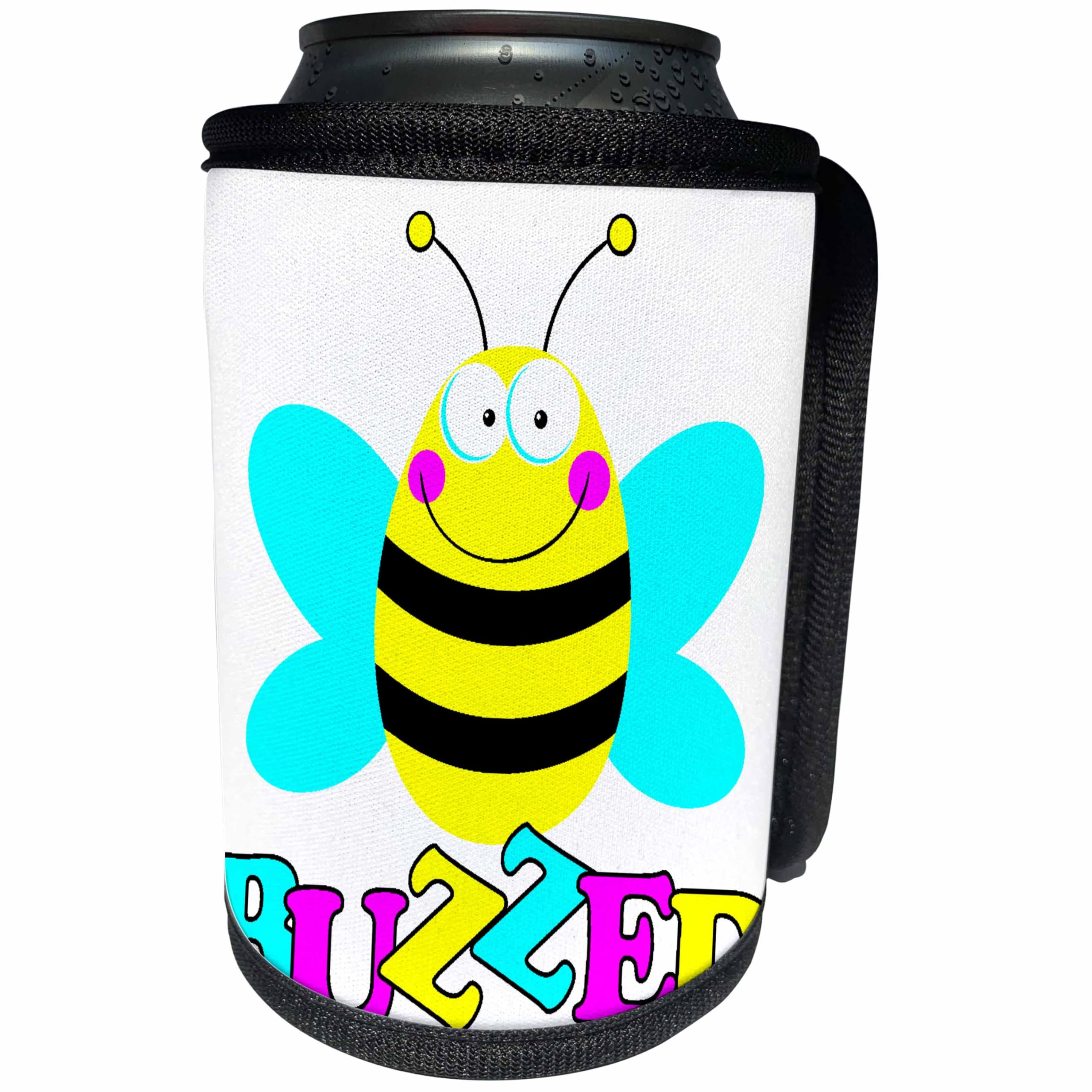 3dRoseDooni Designs CMYK Hipster Designs - Cute Buzzed Cartoon Bumble Bee Cartoon - Can Cooler Bottle Wrap (cc-102414-1)