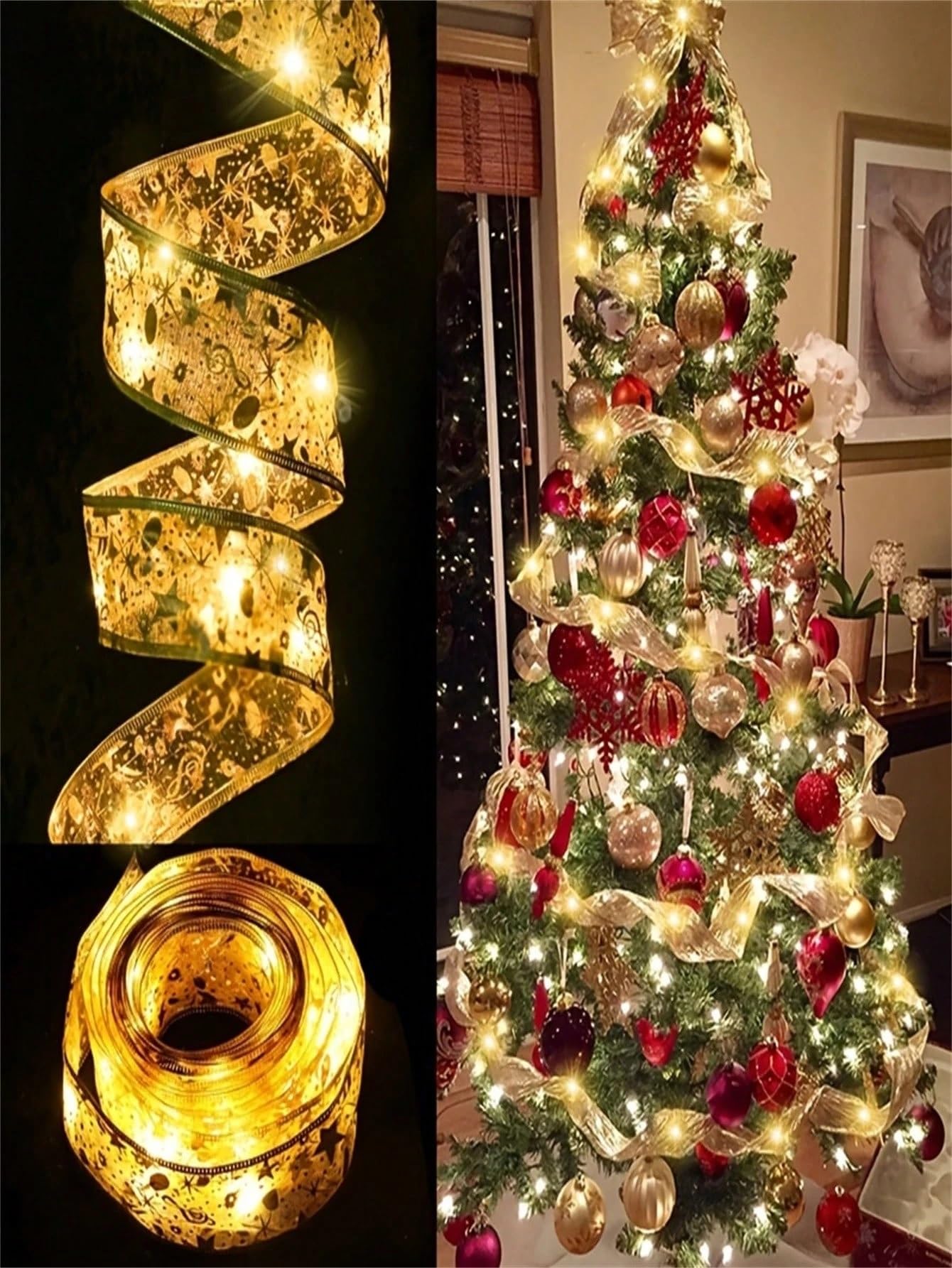 UKDeals Direct Christmas Ribbon LED Strip Light 5m Holiday String Light 50 LEDs Copper Material Indoor Use Manual Control Modern Style (Warm White Ribbon Light)