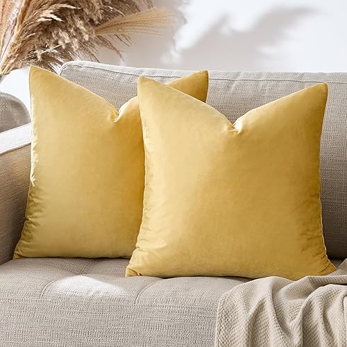 Miniatura 52 de GIGIZAZA Fundas de Almohadas Decorativas de Terciopelo Dorado, Fundas de Almohadas de 18x18 para Sofá, Sillón y Cama, Paquete de 2 Fundas de Cojines