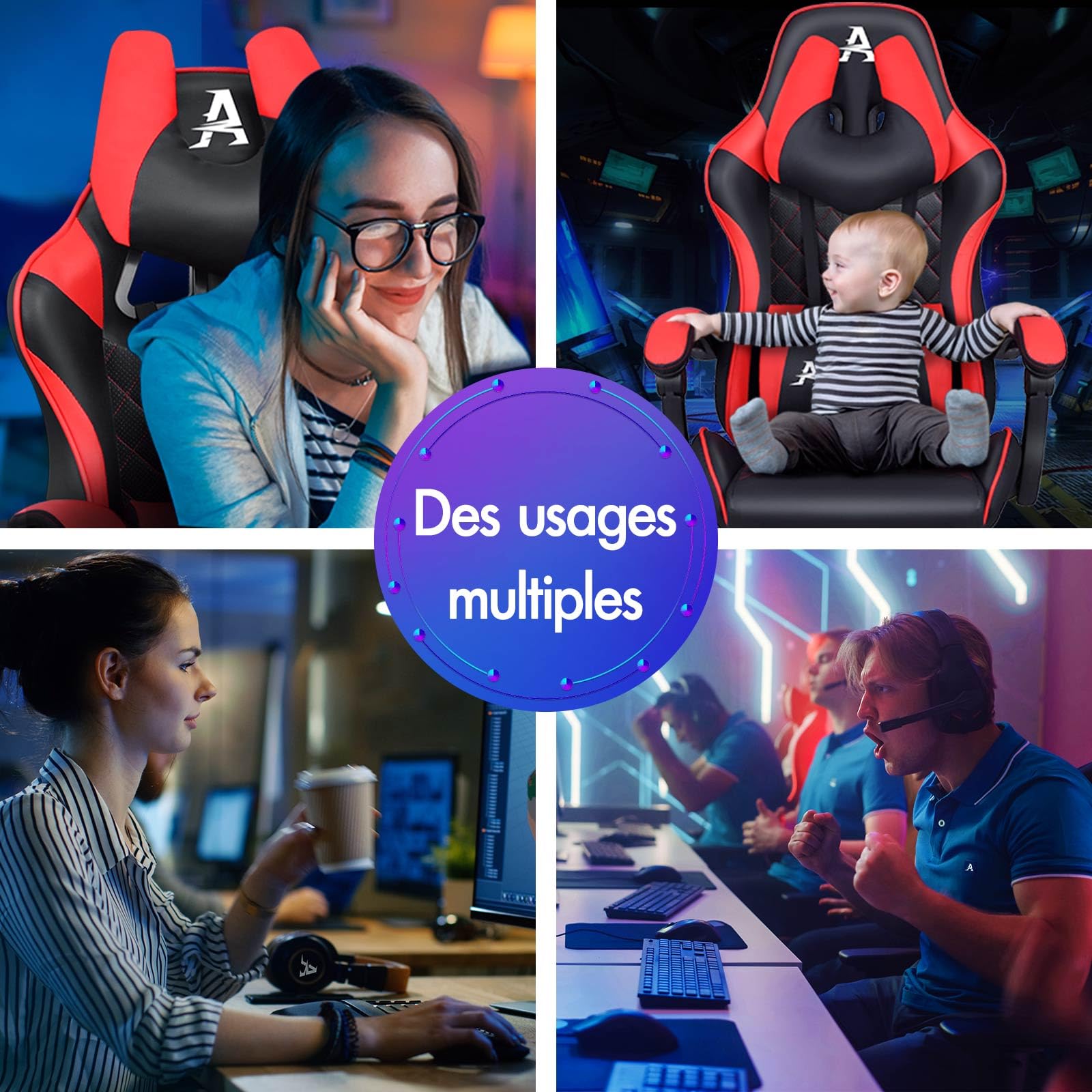 ALFORDSON Chaise de Jeu avec Repose-Pieds et Coussin Lombaire, Chaise de Bureau Ergonomique avec Inclinaison à 150°, Chaise de Bureau pour Jeux vidéo à Dossier Haut, capacité de 180 kg, Rouge