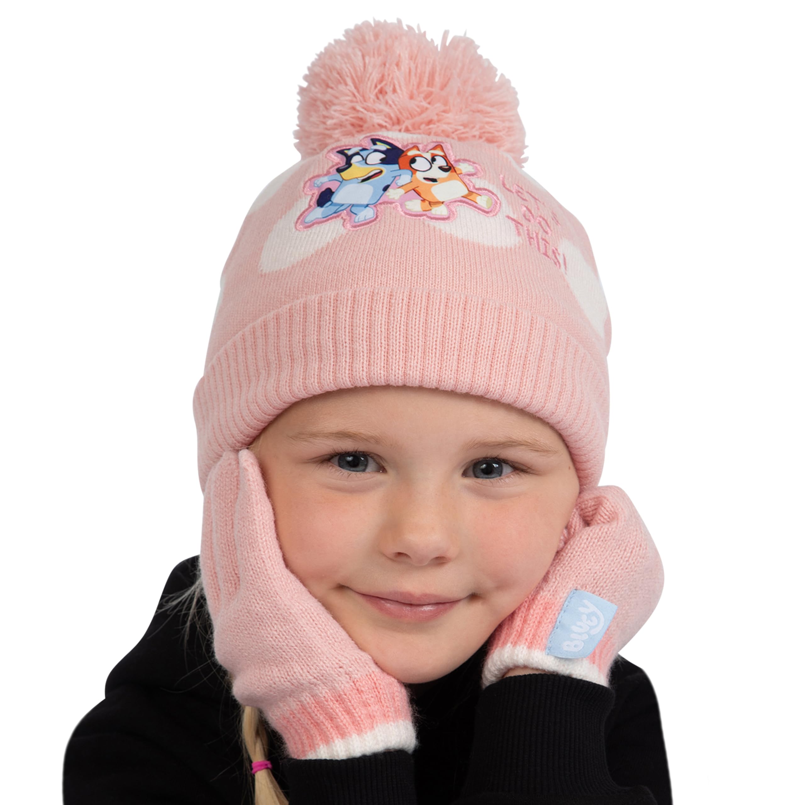 Bluey Gorra Bingo | Guantes Niña Invierno | Gorro Y Guantes | One Size Rosa
