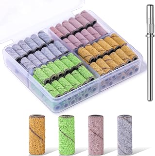 Nail Drill Bits Sanding Bands - for Nail Drill 100 PCS 4 Color Coarse Fine 80/120/180/240 Grit File Sand with 3.1mm Mini Mandrel Nail Bit Set for Acrylic Nails Gel Manicures and Pedicure