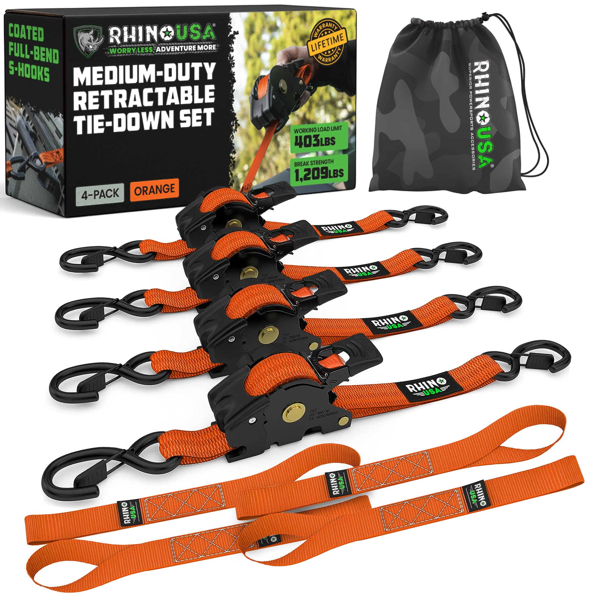 Rhino USA Retractable Tie-Down Straps - 10ft, 1209lb -13