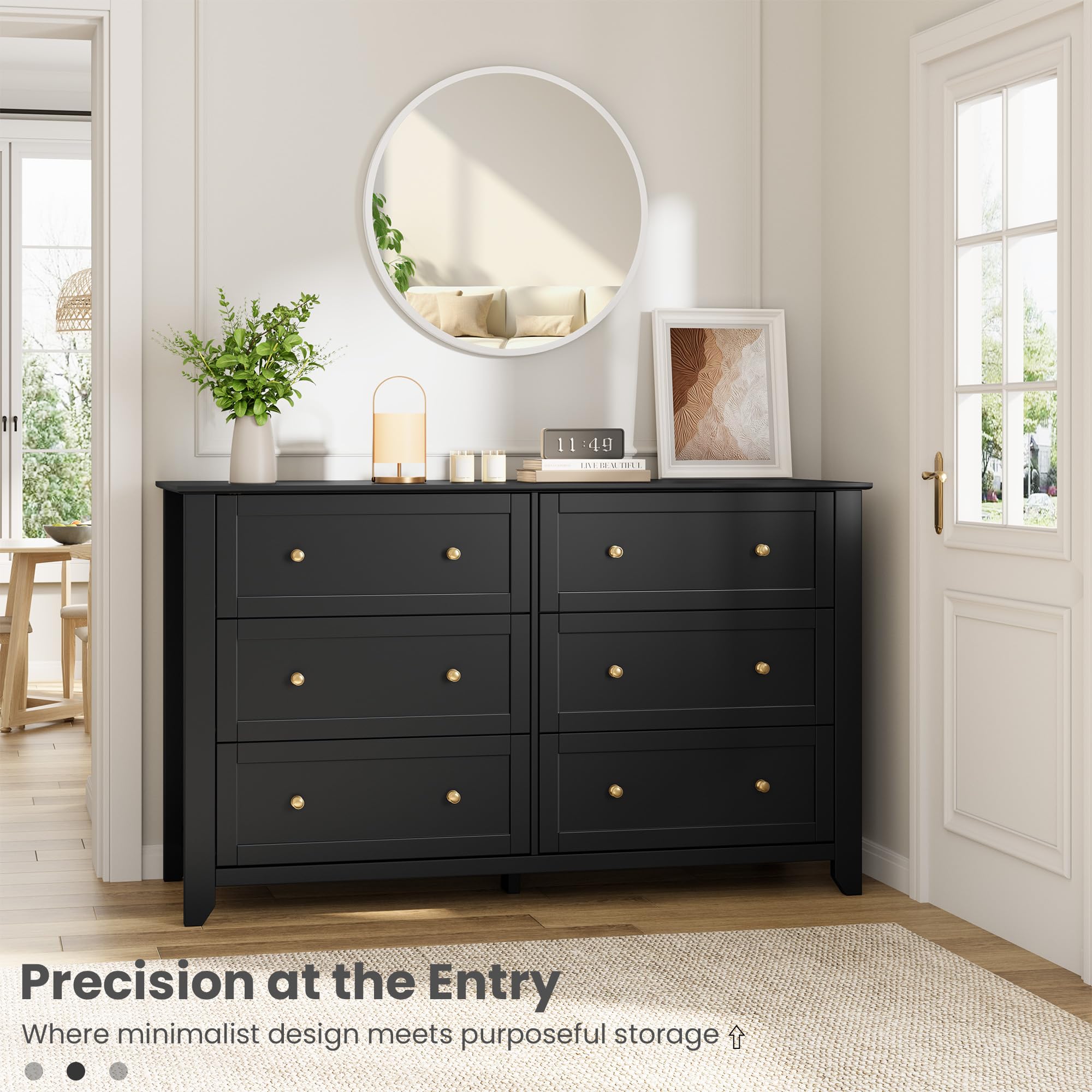 IDEALHOUSE Black 6 Drawer Dresser for Bedroom, 54