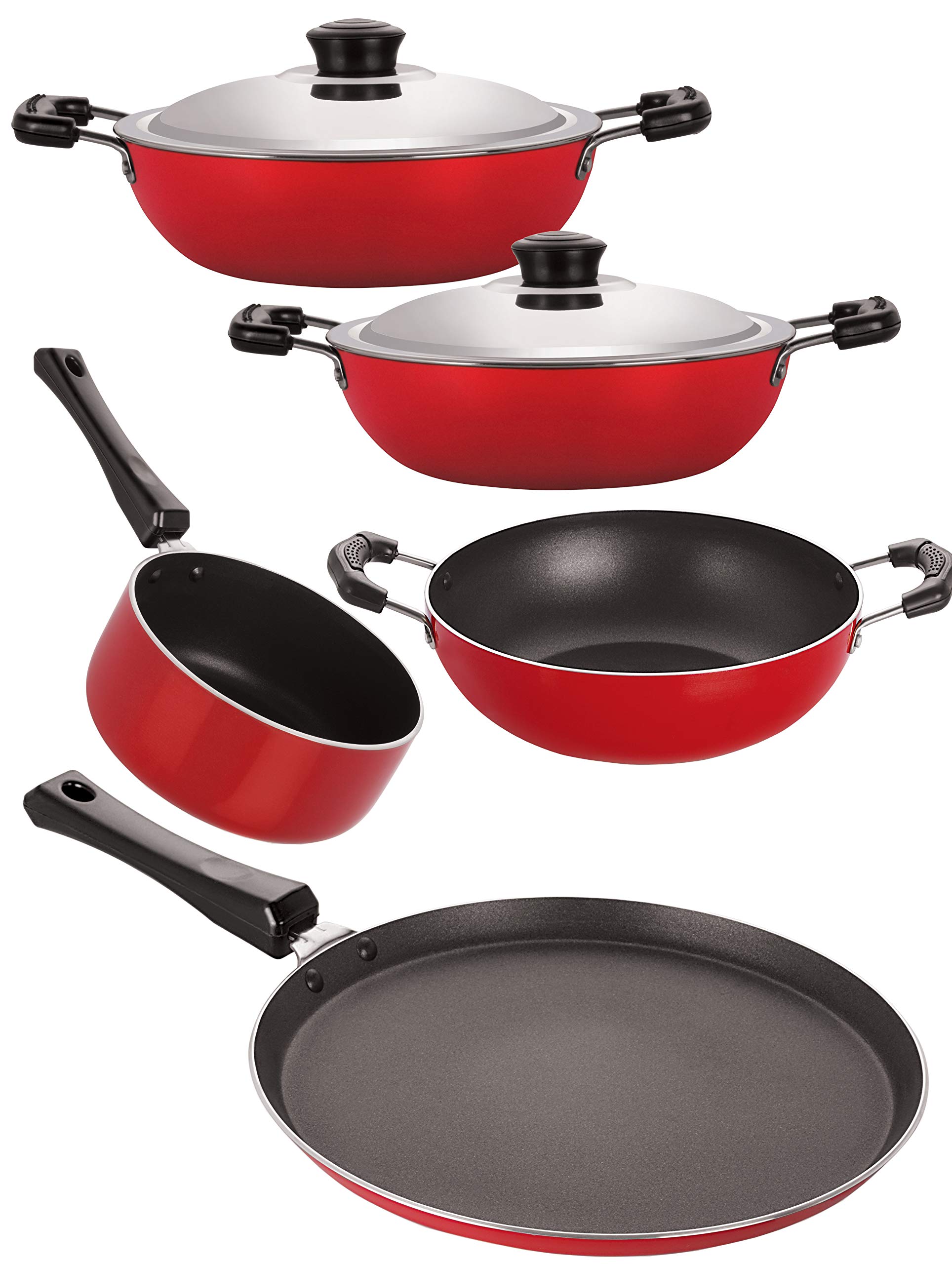 Nirlon Non-Stick Aluminium Scratch Resistance 5 Piece Cookware, Easy to Clean