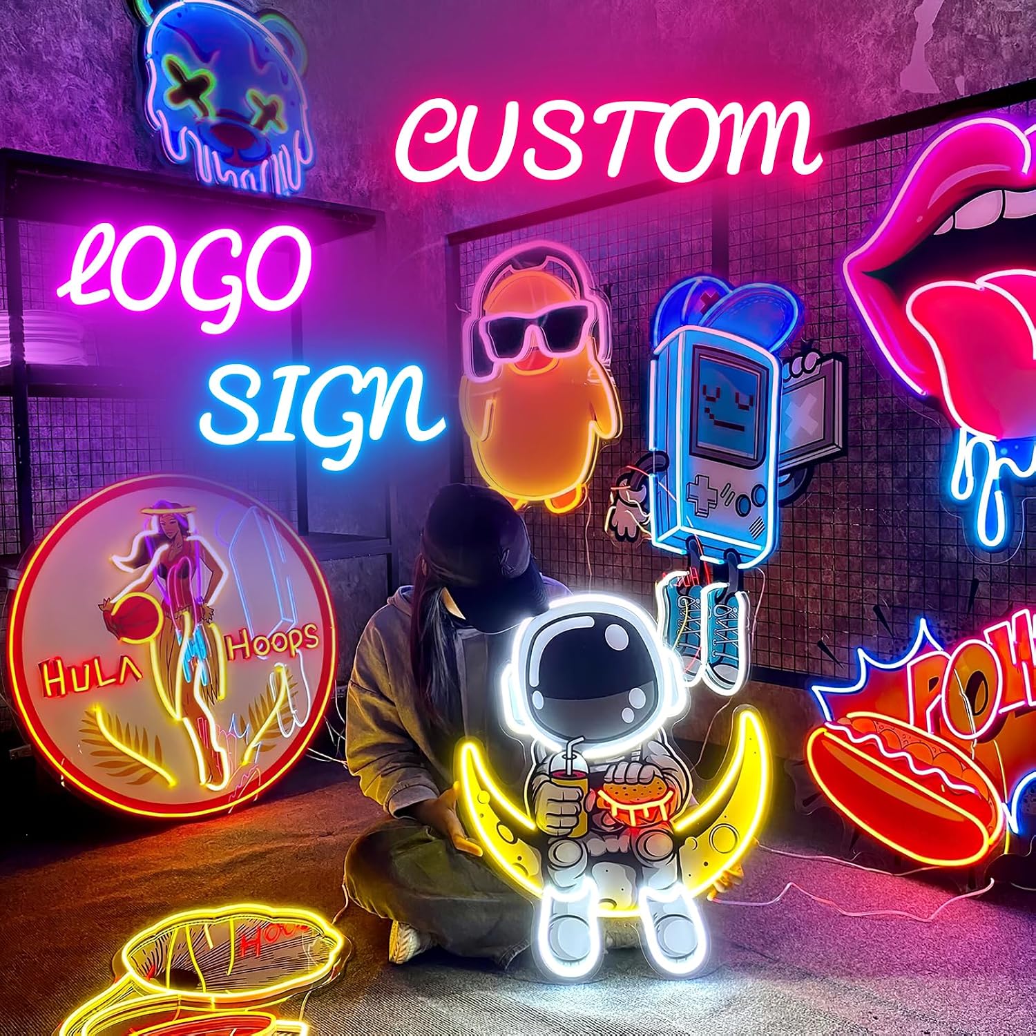 Custom Logo Neon Sign, Personalized Business Logo LED Sign, UV Printed Neon Sign Pattern Customizable, Large Customized Neon Light Up Logo Sign RGB for Home Bar Beauty Nails Shop Company Wall Decor