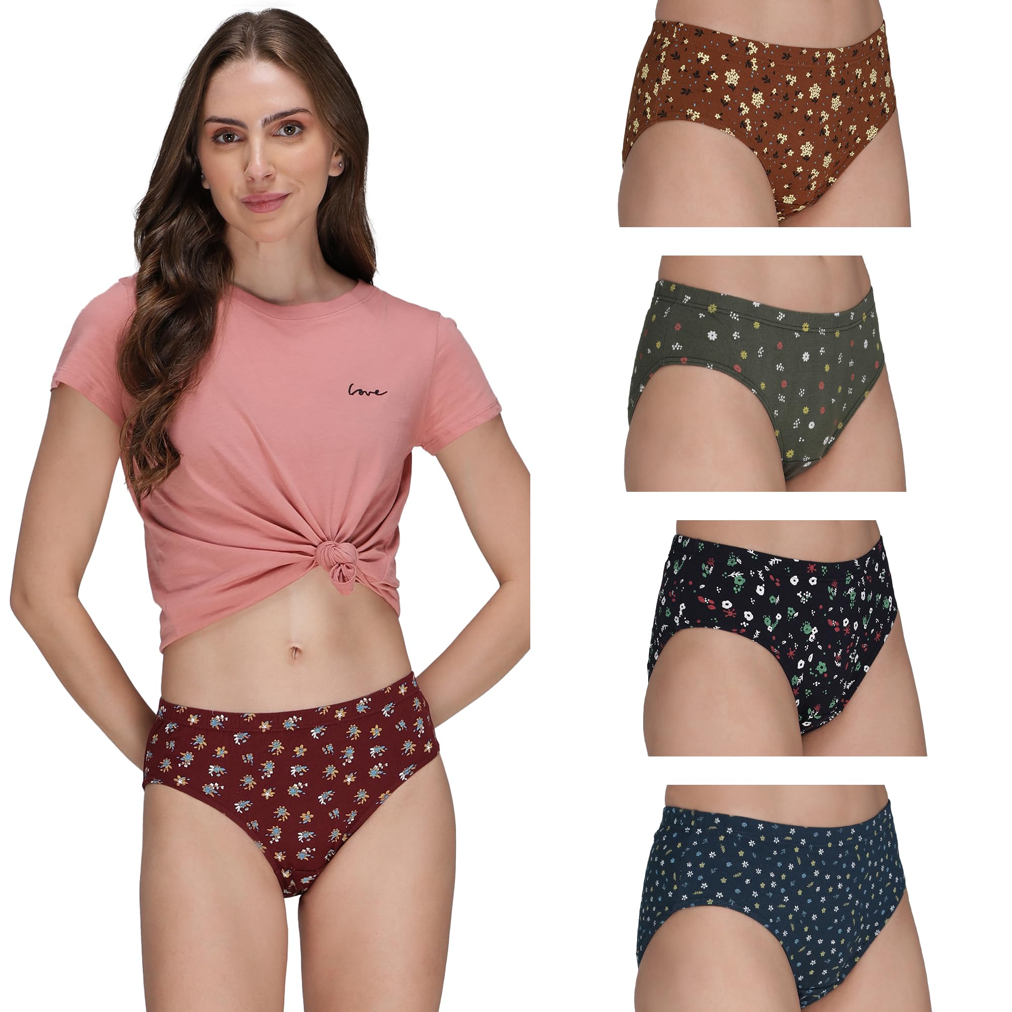 amul comfy Pack of 5 Printed Women Panty Regular Fit 100% Pure Cotton-picture-41