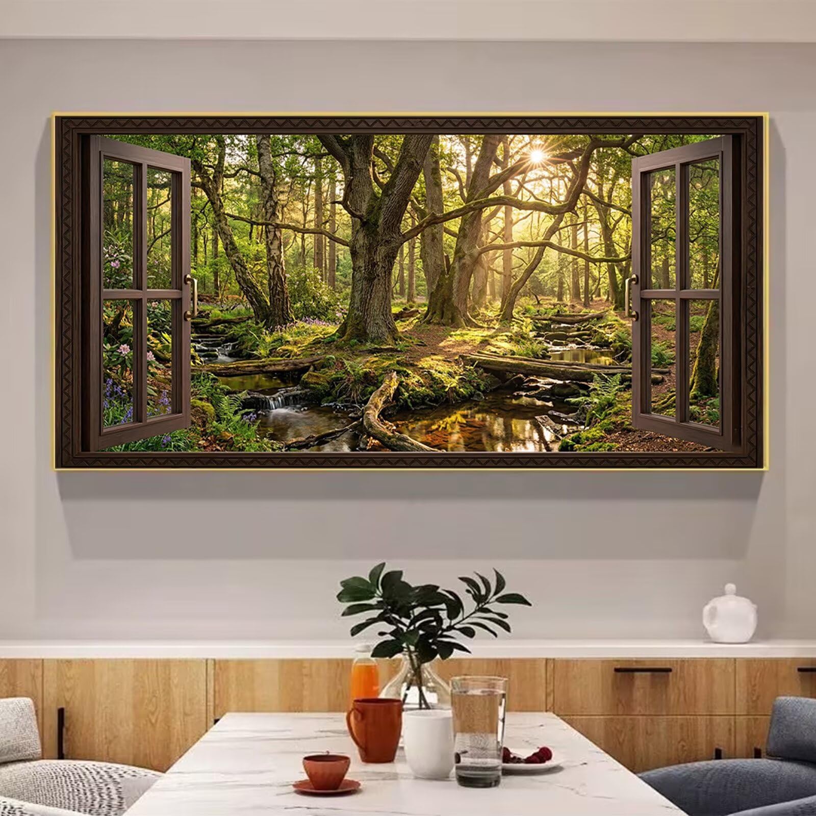 Diamond Painting Wald Diamant Painting Bilder, 5D Landschaft Runder Full Drill DIY Set Erwachsene Diamanten Kinder Kreatives für Erwachsene Mosaik Bastelset für Home Decor Wand Deko, 60x120cm, Cod-369