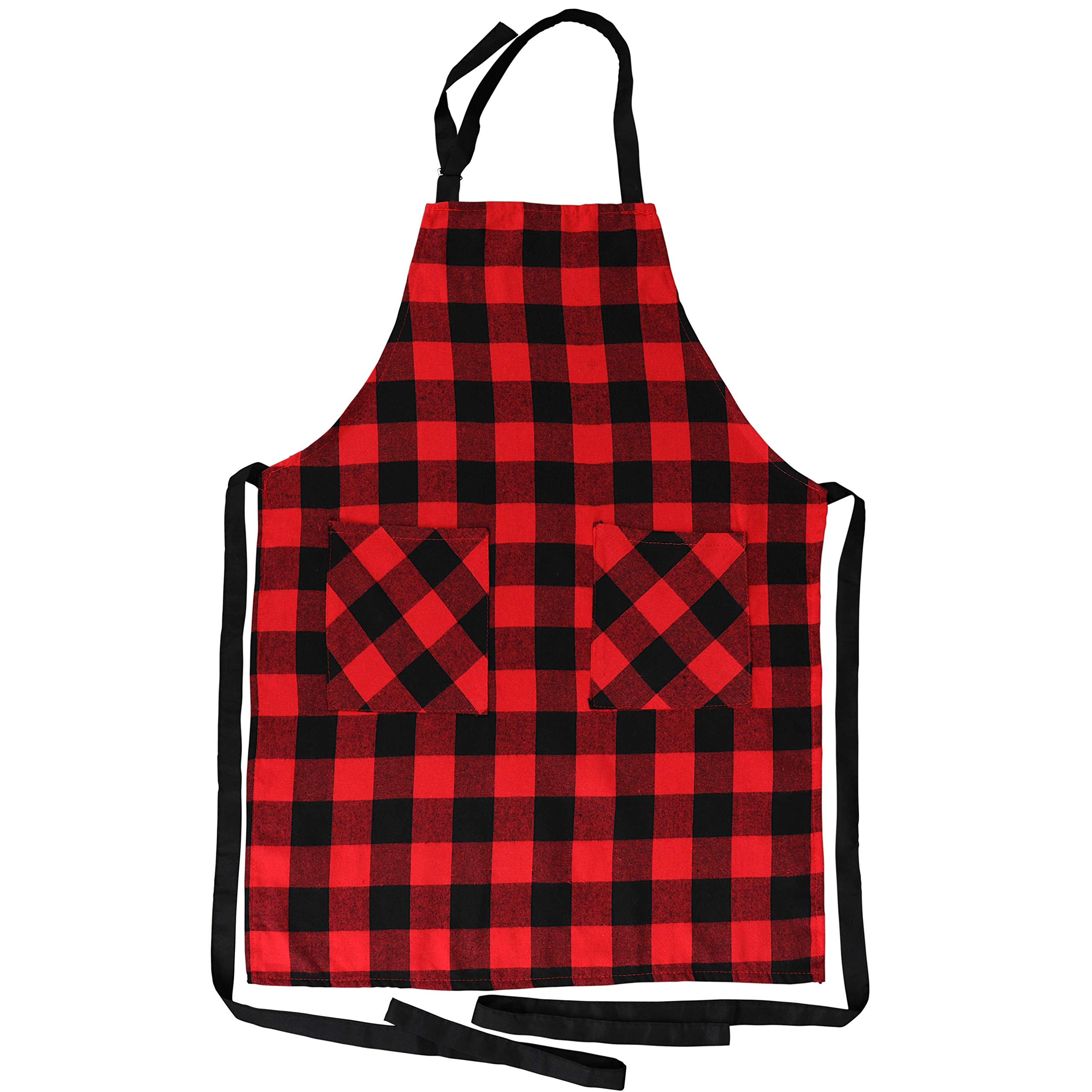 Iconikal Delantal navideño con 2 bolsillos para hombre y mujer, diseño a cuadros rojos