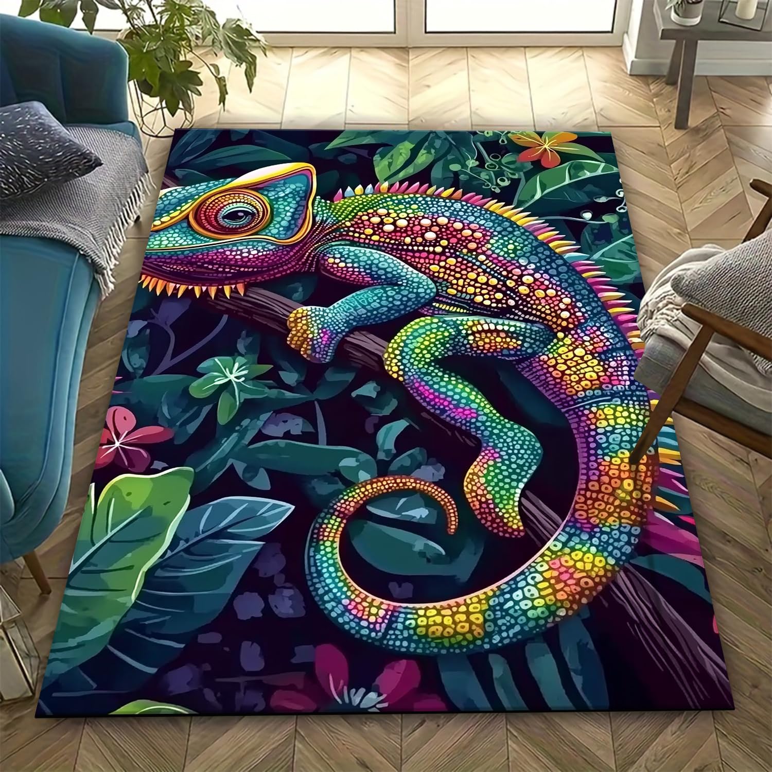 Tapis de chaise lavable antidérapant motif caméléon 3D tapis intérieur anti-fatigue