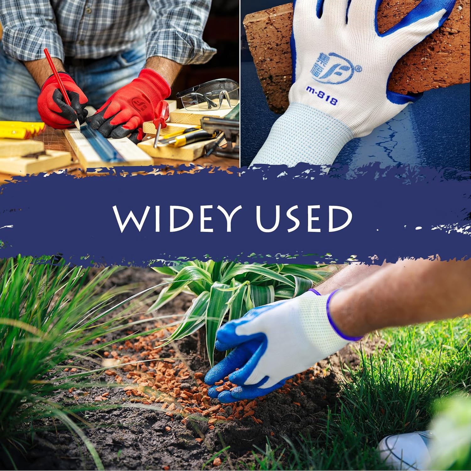 48 Pairs Work Gloves Bulk, Nitrile Coated Gardening Gloves with Grip, Breathable Safety Gloves for Men & Women, Mechanic, Warehouse, Yard Work (24 Blue, 24 Red)
