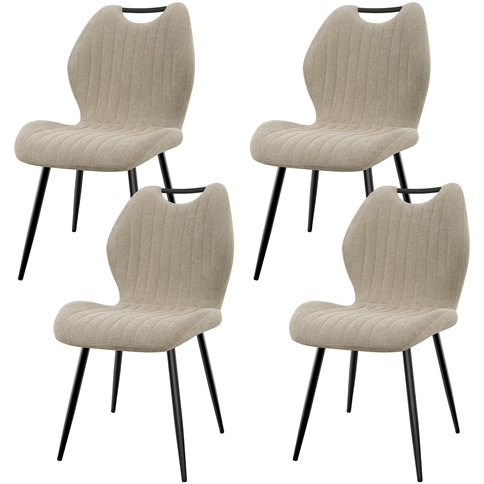JIJIAN Pack de 4 Sillas de Comedor, Sillas de Cocina, Silla Tapizada, Silla de Salón, Respaldo de Tela y Patas de Metal, Pardo Grisáceo