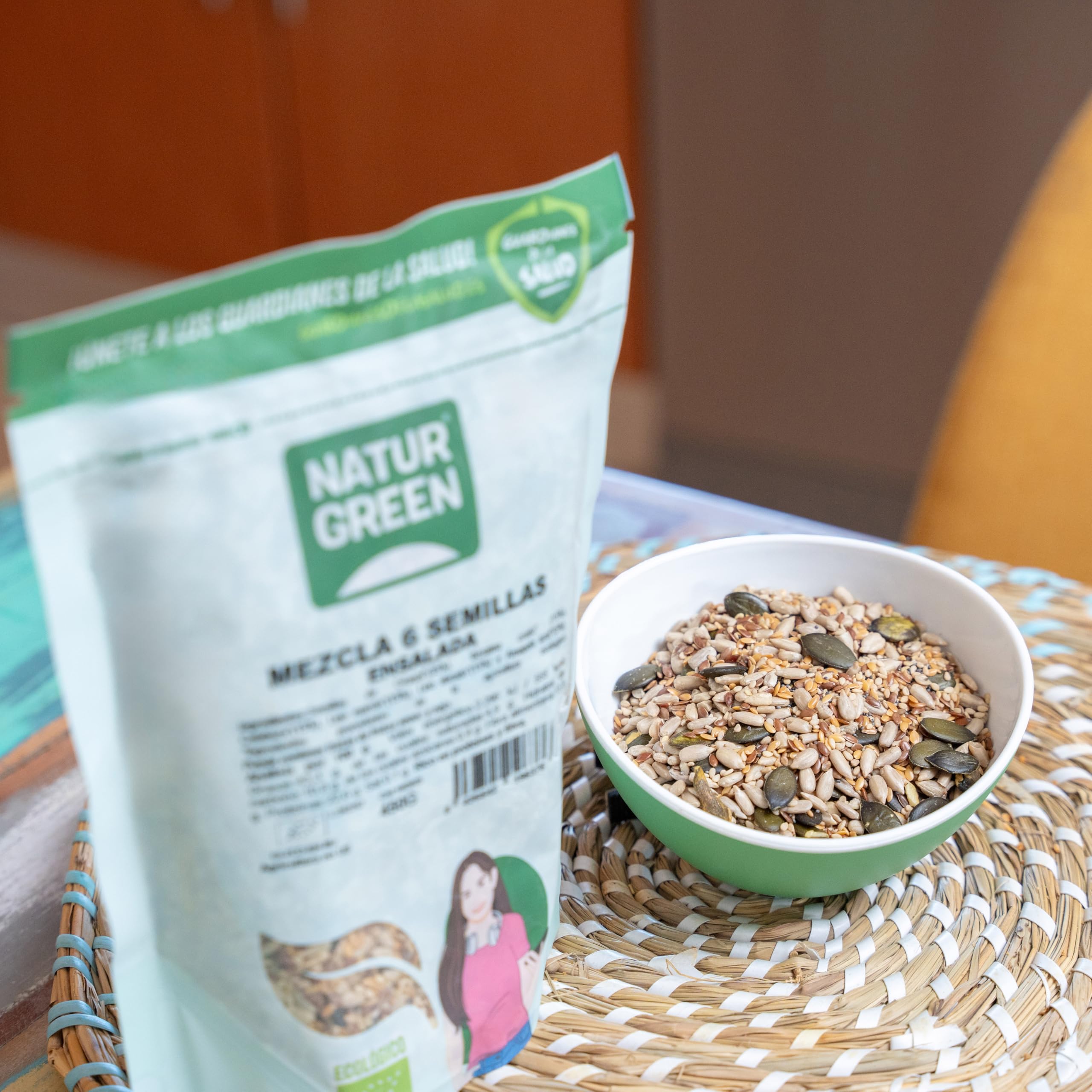 NaturGreen Mezcla 6 Semillas para Ensalada Bio 10 x 450 g, Lino, Girasol, Calabaza, Cáñamo, Sésamo, Chía, Omega 3, Fibra, Proteína, Sin Gluten, Vegano