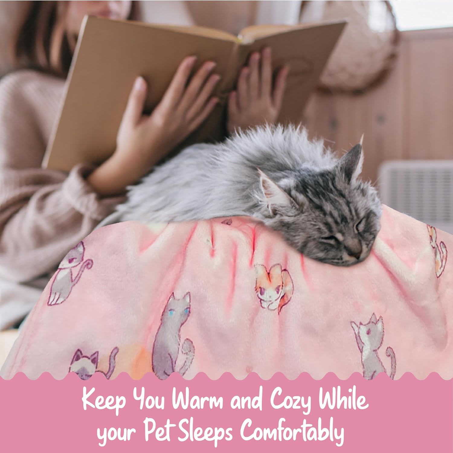 review My Paws Super Soft & Cute Fluffy Premium Warm Calming Flannel Fleece Hypoallergenic Pet Napping Throw Blanket for Family and Small Medium Large Dog Puppy Cat Kitten Pink Beige 350GSM (30x40)