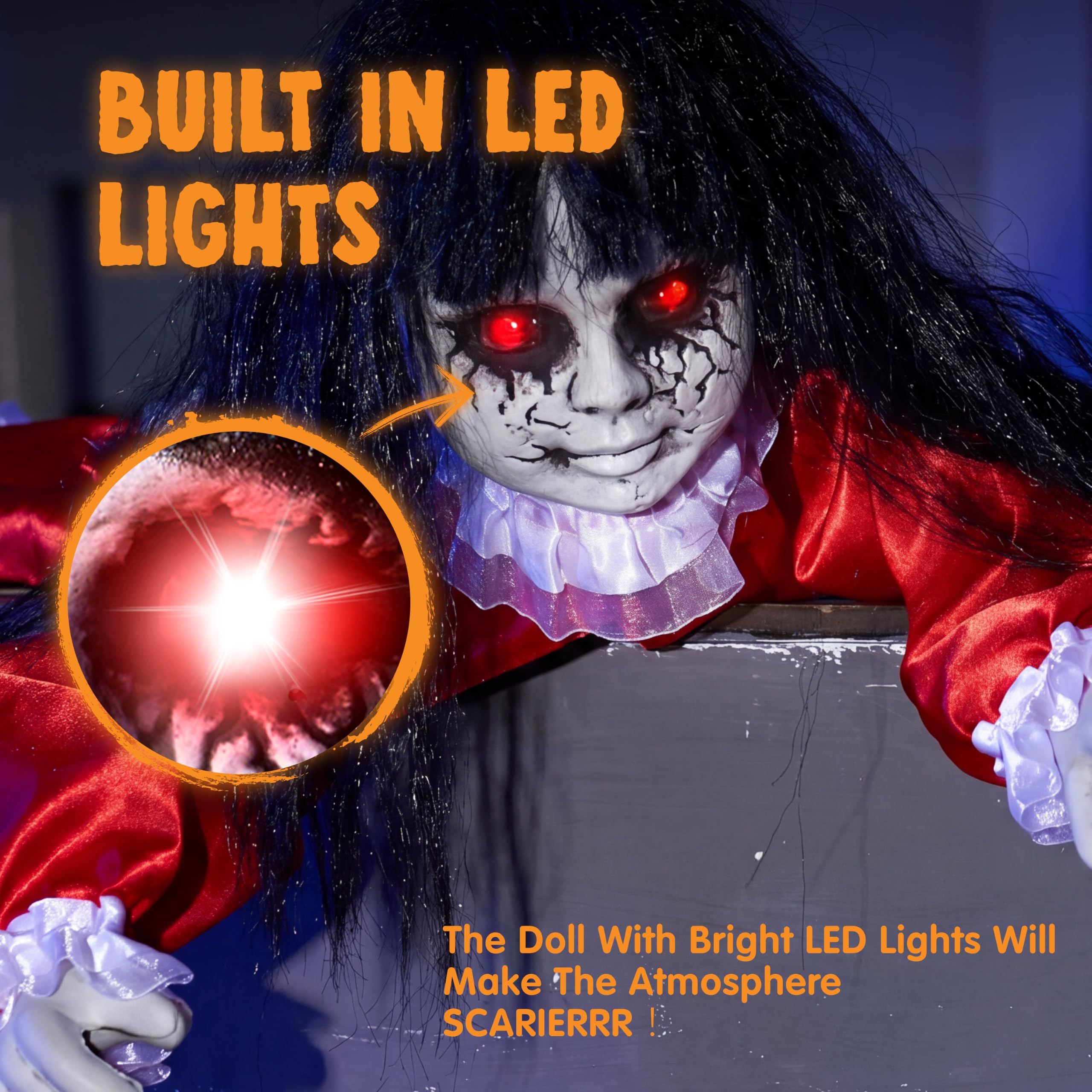 JOYIN Décorations animatroniques d'Halloween - Poupée rampante effrayante pour Halloween - Décoration extérieure effrayante pour maison hantée - Activation sonore avec sons et lumières