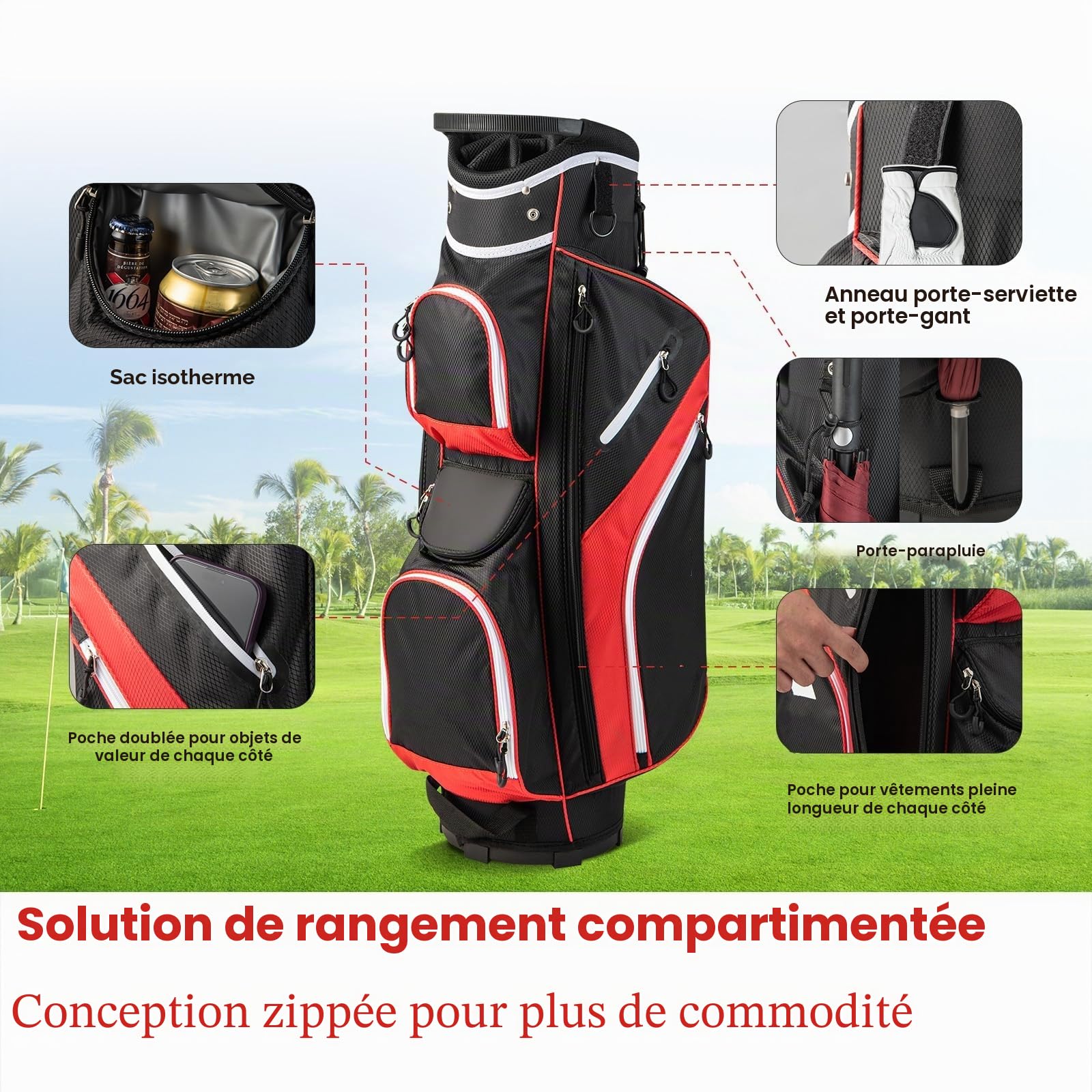 LIFEZEAL Sac de Golf, Sac de Voyage, étui à 14 Compartiments, Sac de Golf à bandoulière, léger, imperméable, Portable, avec Sangle, Porte-gobelets, 9 Sacs, Sac Isotherme, Porte-Parapluie